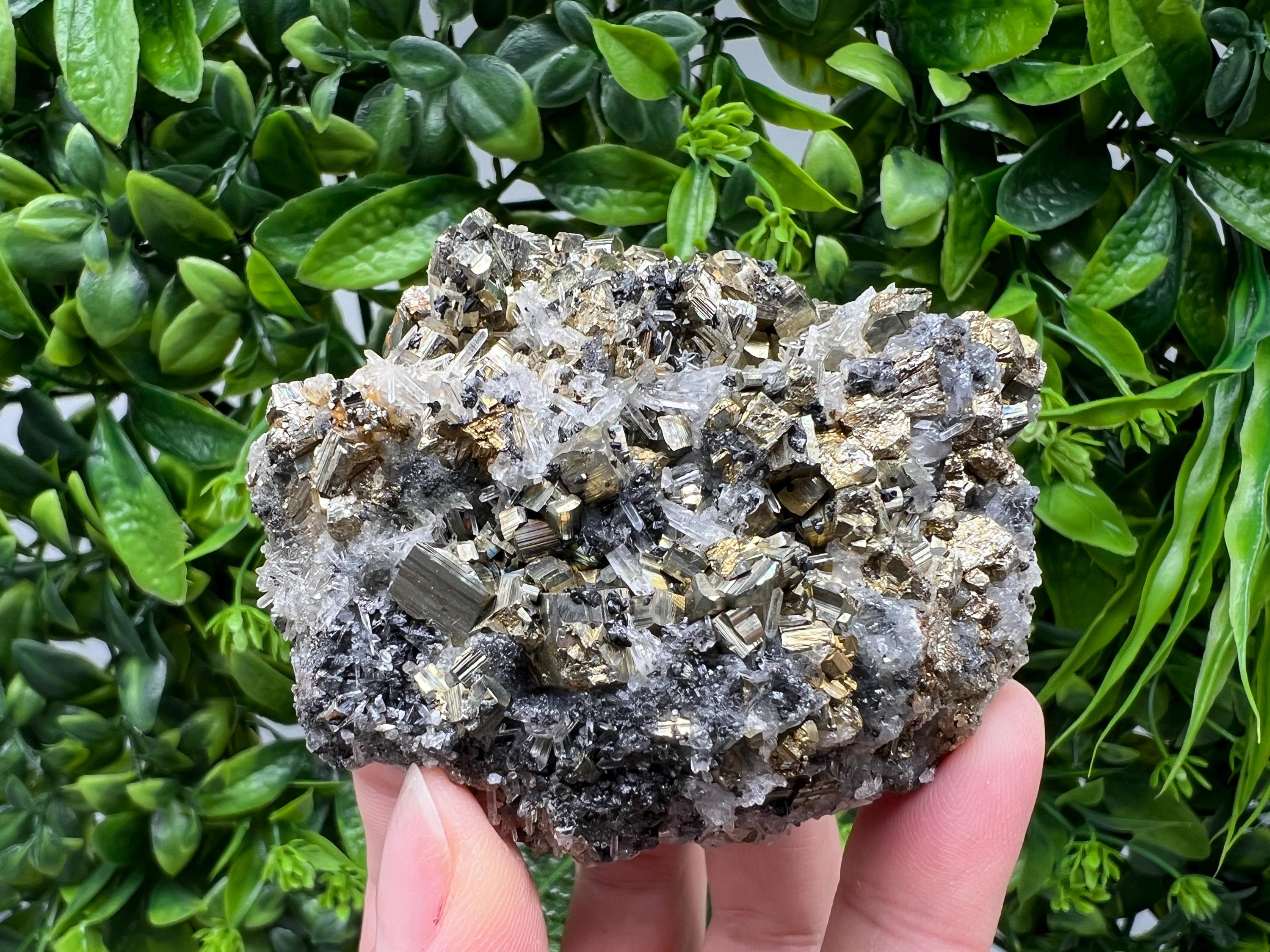 Stunning Pyrite on Quartz,Calcite from Borieva mine,Madan,Bulgaria,natural,collectible mineral specimen,home decor stone,collection crystal