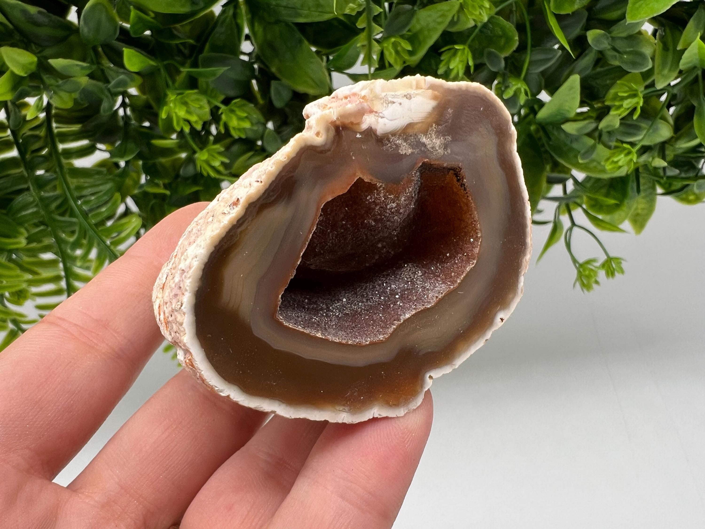 Natural Agate Druzy Geode, Brown and White Crystal, 141 grams