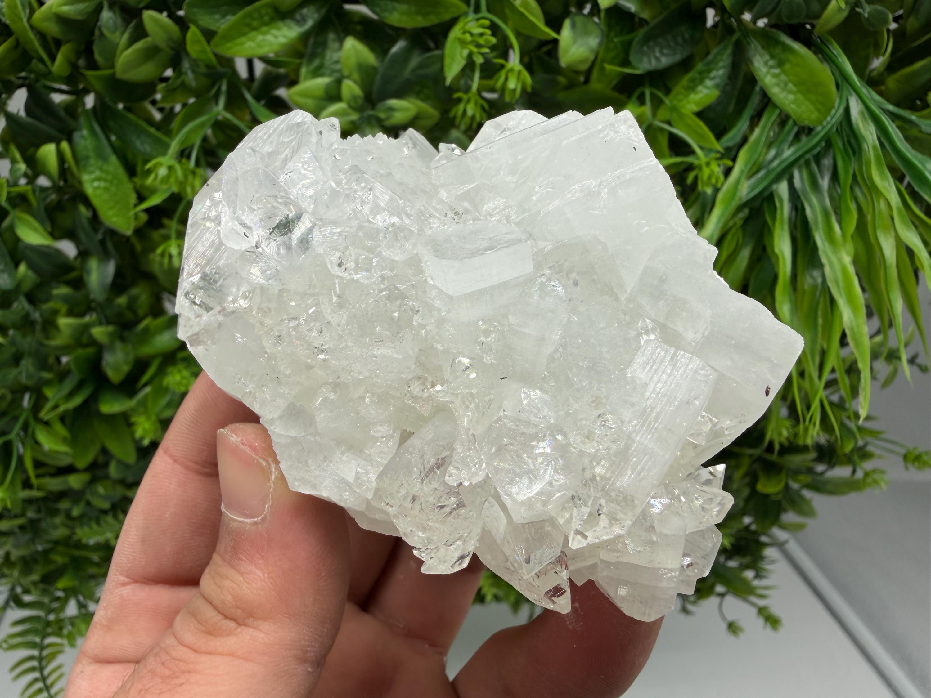Transparent Apophyllite on Chalcedony Mineral Specimen, India Crystals (9/8/5 cm)