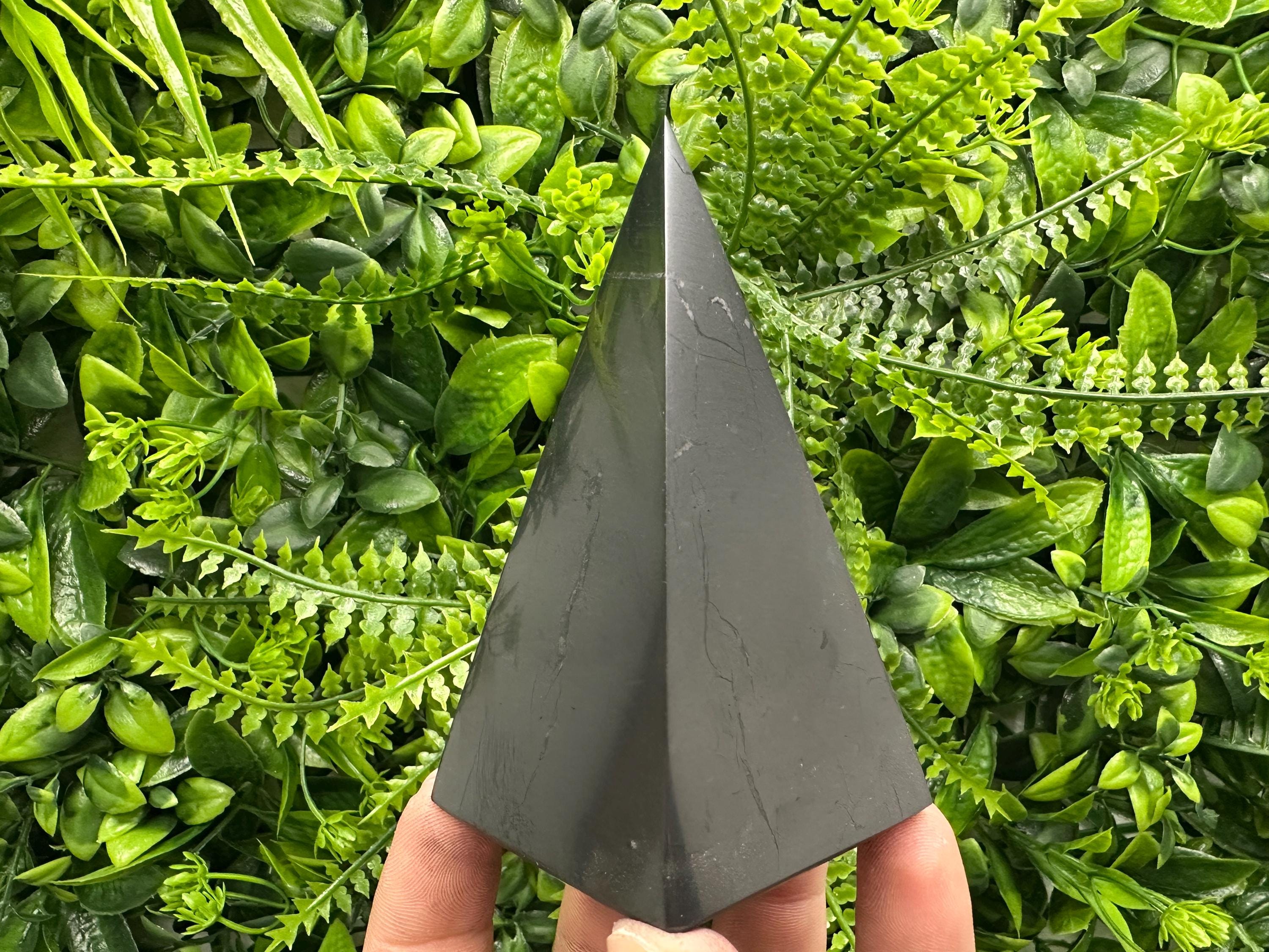 Shungite Crystal Pyramid (10cm): EMF & 5G Protection, Healing Stone
