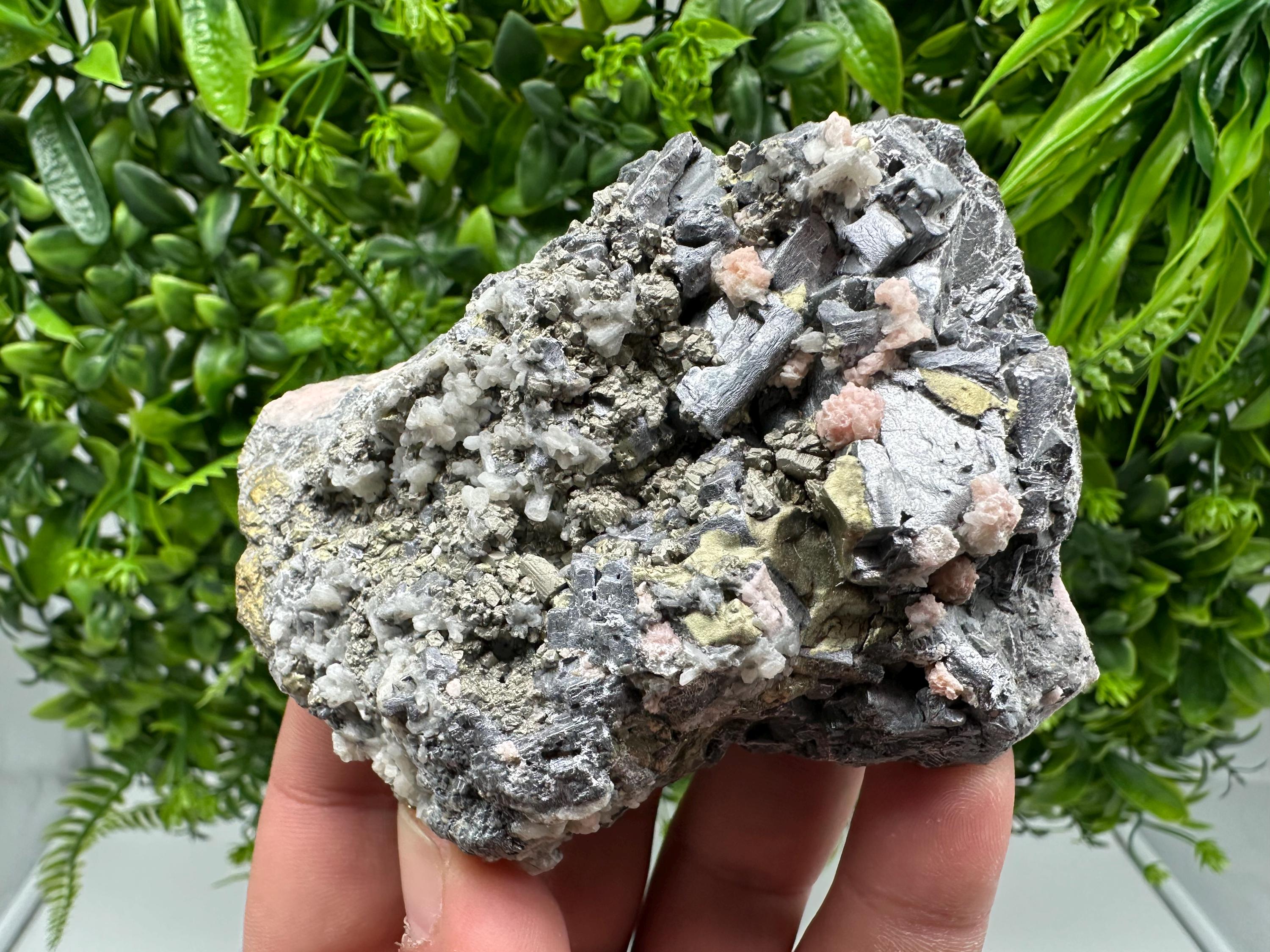 Stunning Rhodochrosite,on Galena,Chalcopyrite from Starnica mine,Davidcovo,Bulgaria,Natural,collection mineral specimen,home decor stone