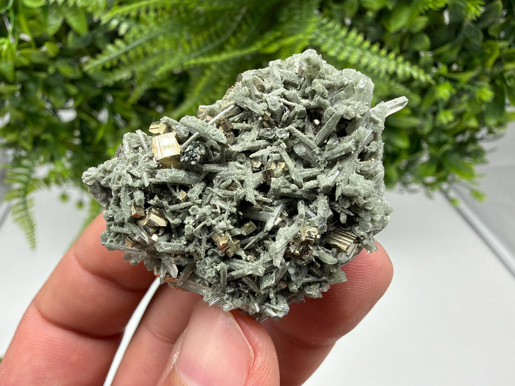 Pyrite on Green Quartz Mineral Specimen, Borieva Mine, Bulgaria