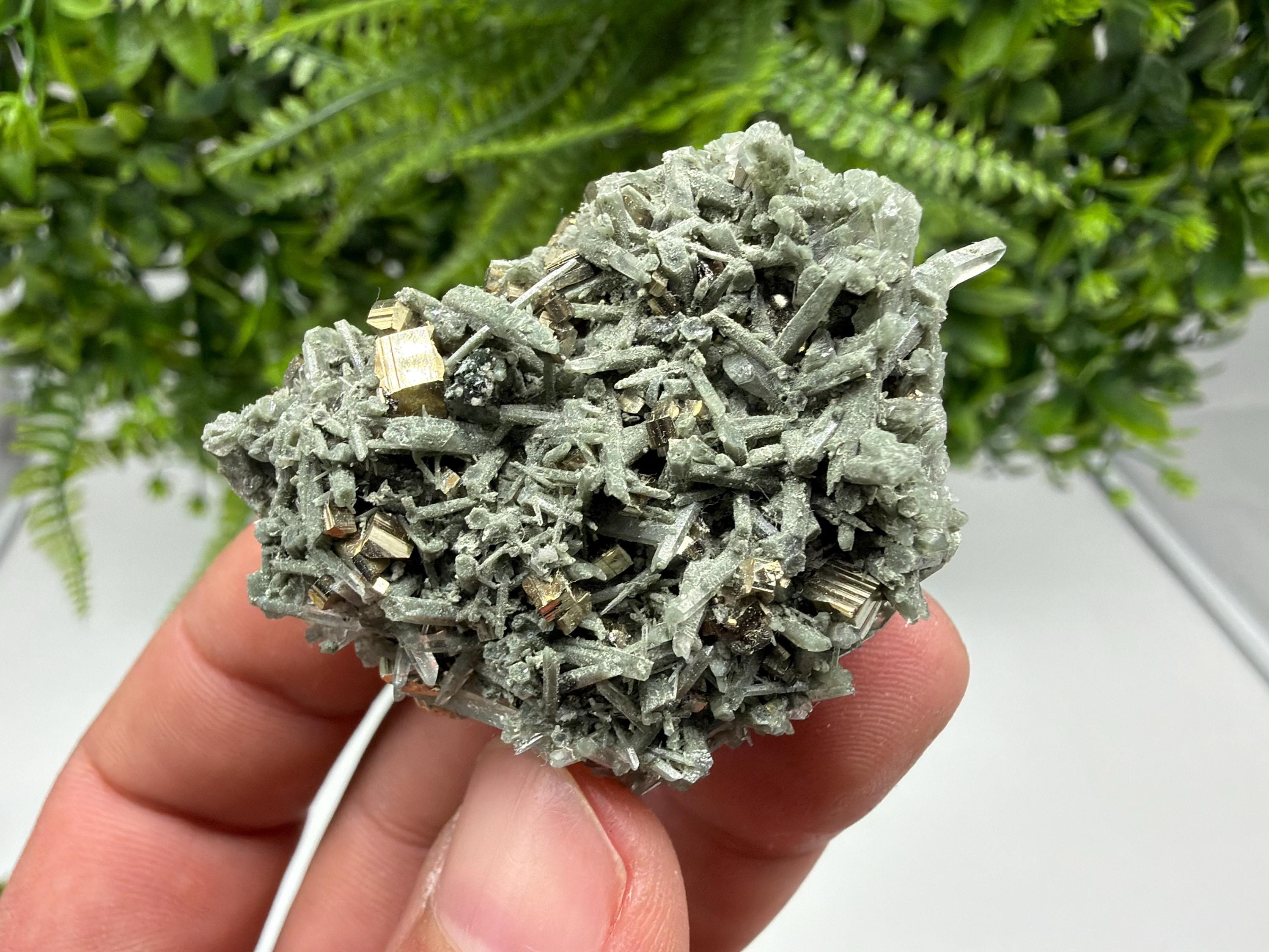 Pyrite on Green Quartz Mineral Specimen, Borieva Mine, Bulgaria