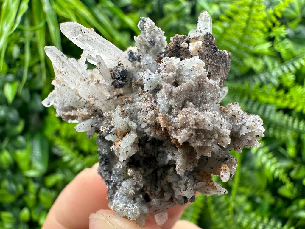 Quartz with Calcite, Hematite, and Chalcopyrite: Natural Mineral Decor