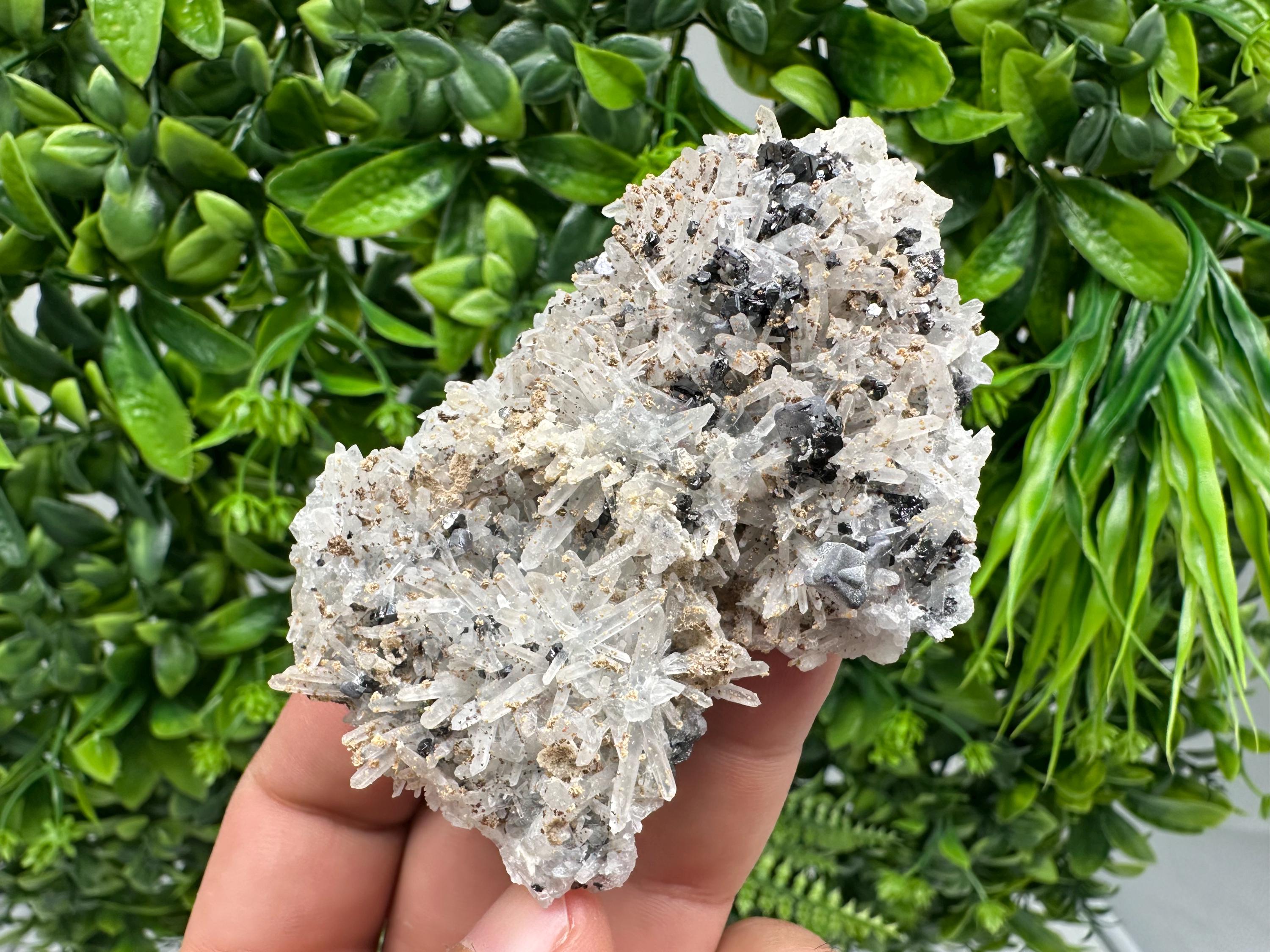 Wonderful Calcite,Sphalerite,Galena on Needle Quartz from Borieva mine,Madan,Bulgaria,natural,collectible mineral specimen,home decor stone