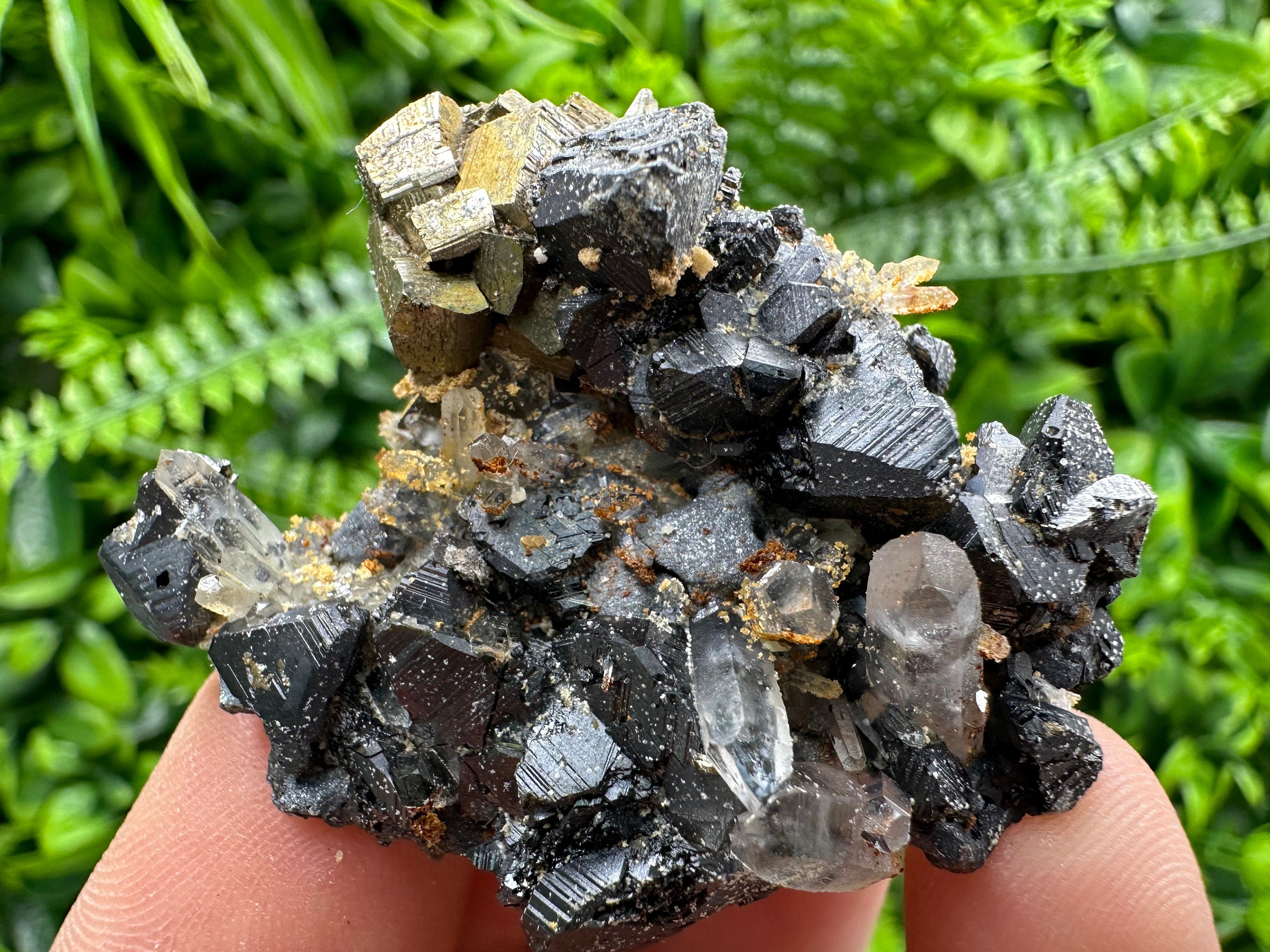 Rainbow Pyrite on Sphalerite with Quartz and Siderite, Collection Specimen