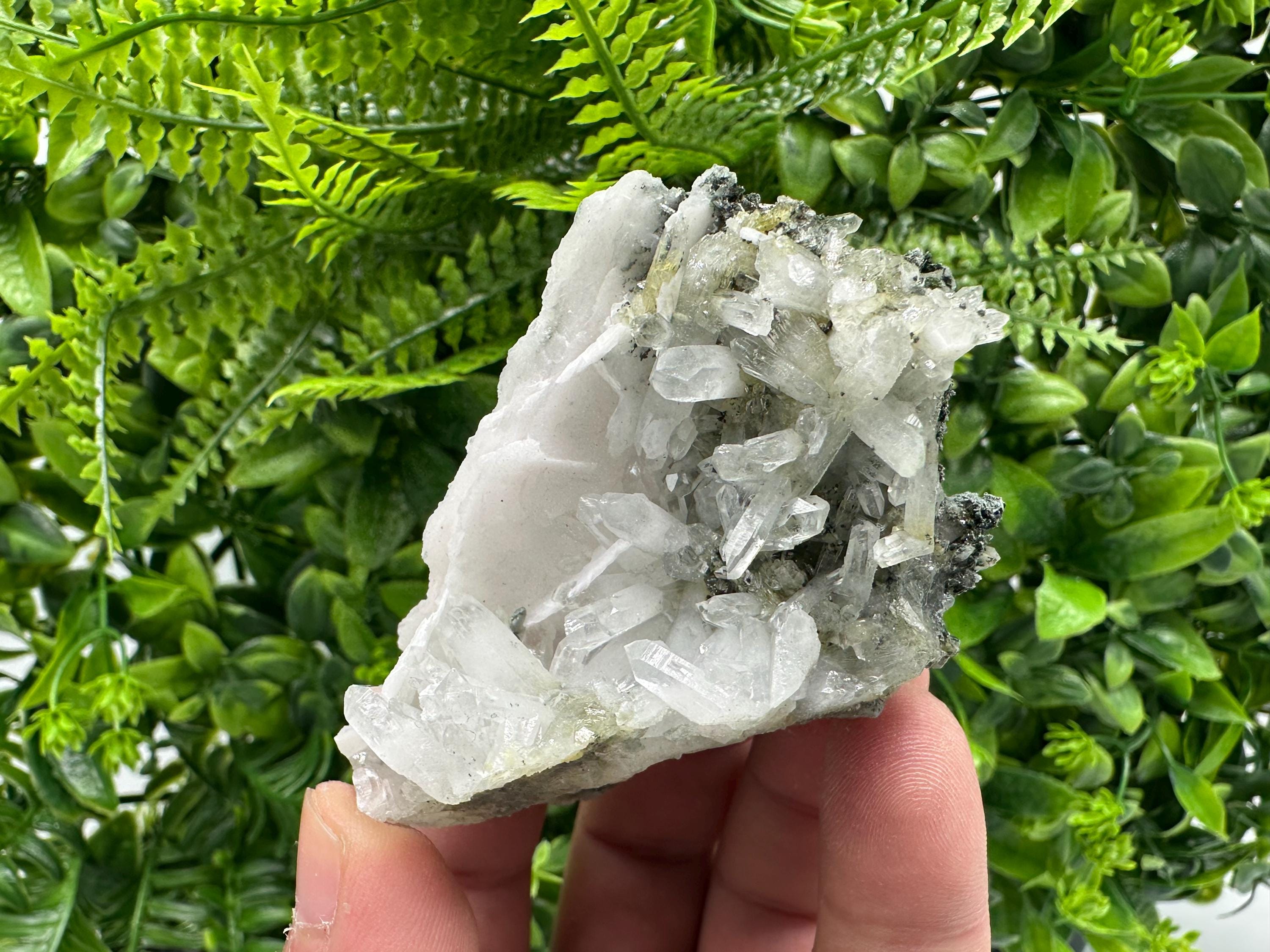 Quartz on Chlorite Matrix with Calcite, Bulgarian Mineral Specimen