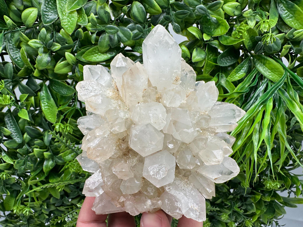 Large Green Epidote with Quartz Crystals: Sparkly Rainbow Stone Decor