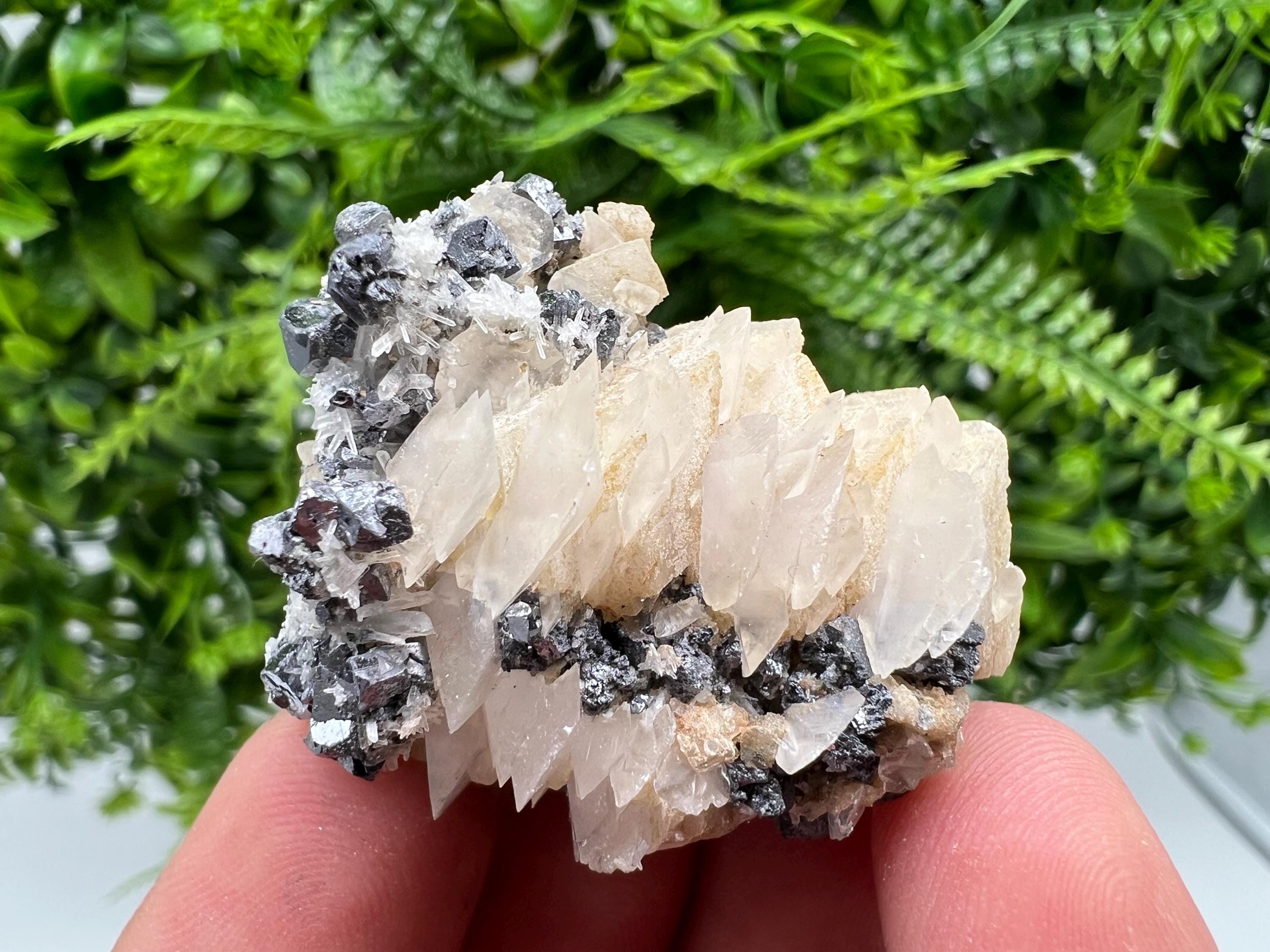 Shiny Galena, Chalcopyrite on Calcite, Quartz Mineral Specimen