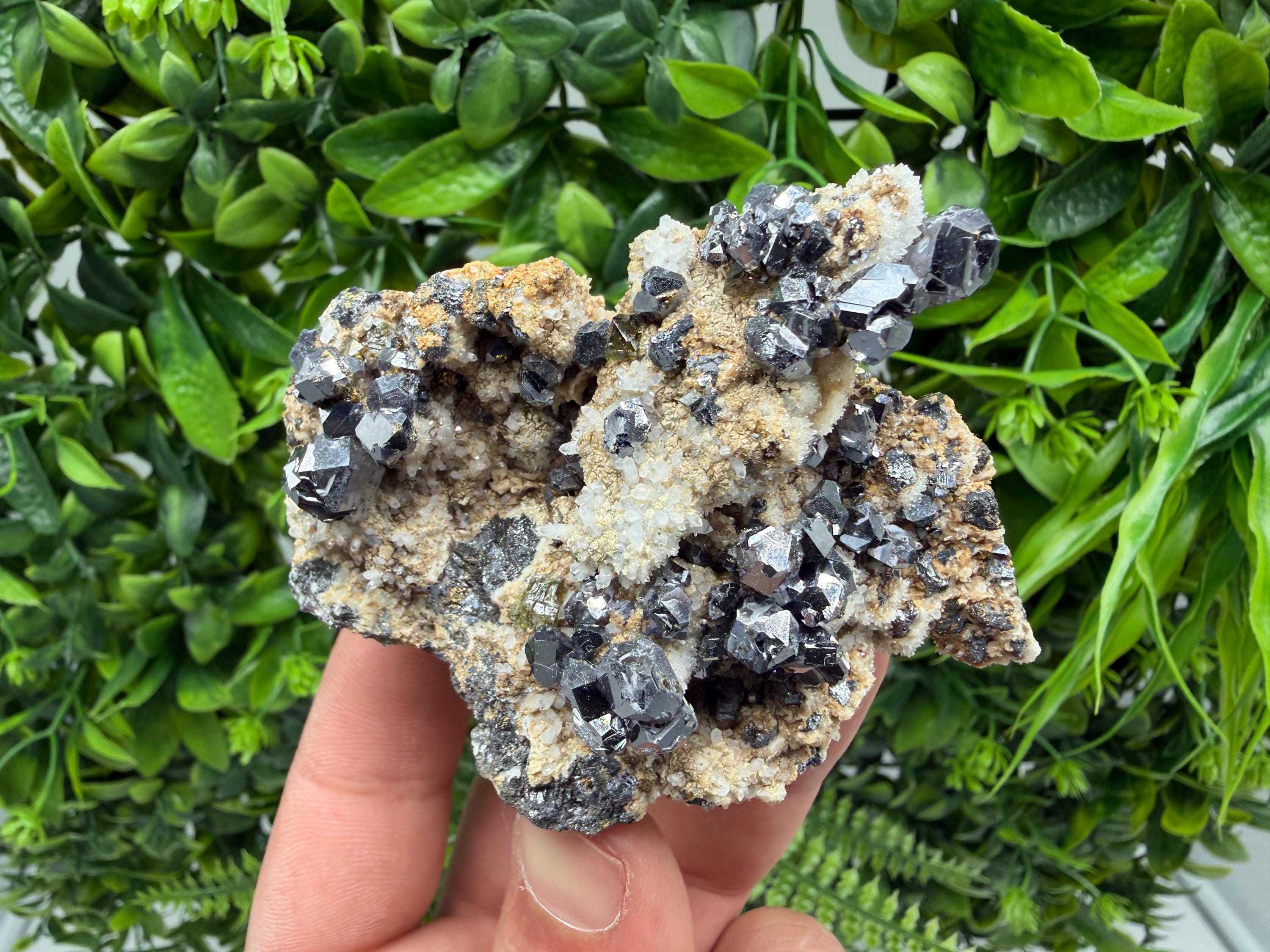 Sphalerite Cleiopfane on Quartz Mineral Specimen, Krushev Dol Mine, Bulgaria Home Decor Stone