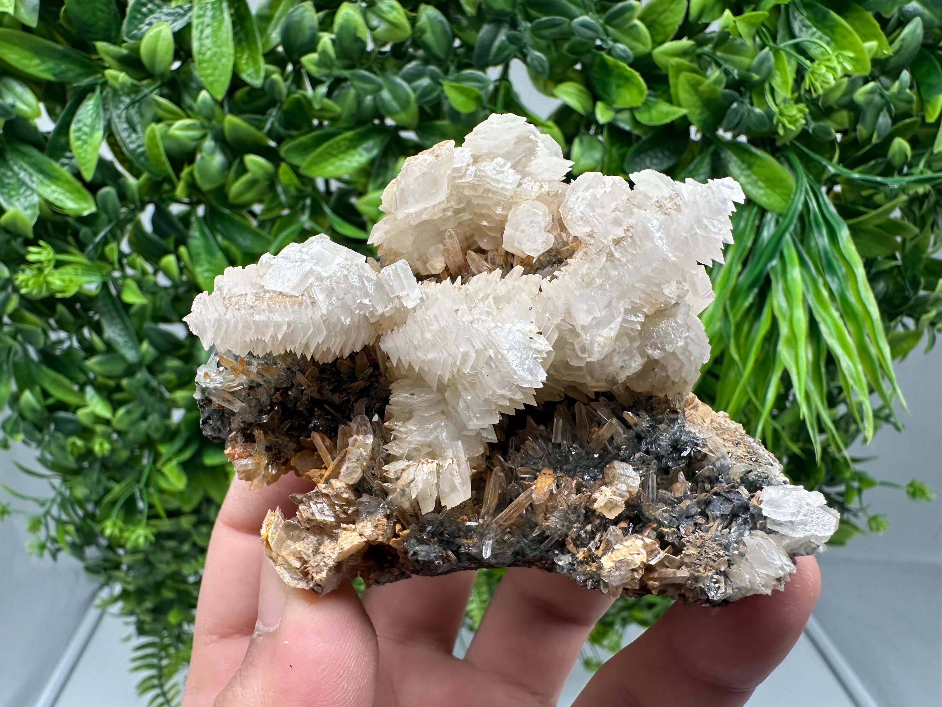Quartz Crystal with Calcite and Chlorite - Borieva Mine, Bulgaria