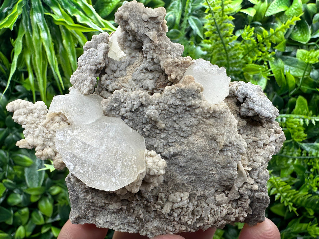White Calcite on Matrix, Madan Bulgaria Mineral Specimen