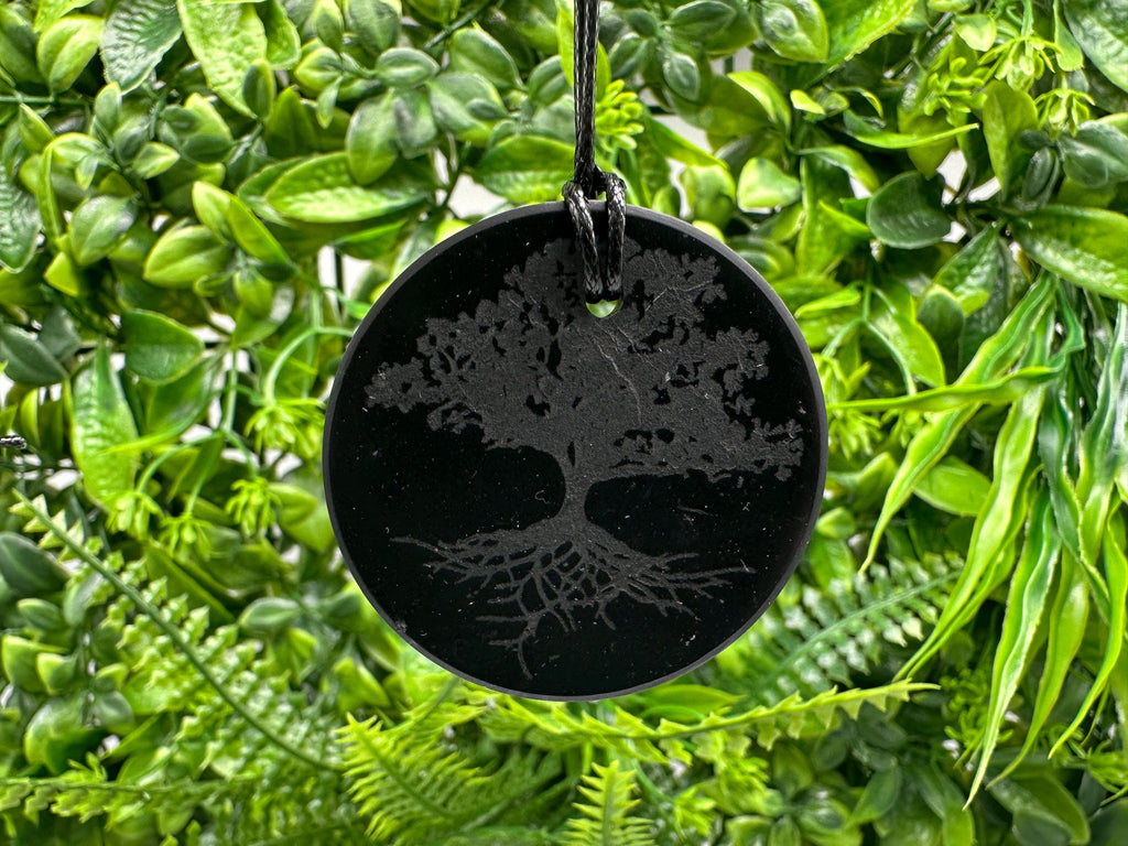 Shungite Tree of Life Pendant: EMF Protection Healing Stone