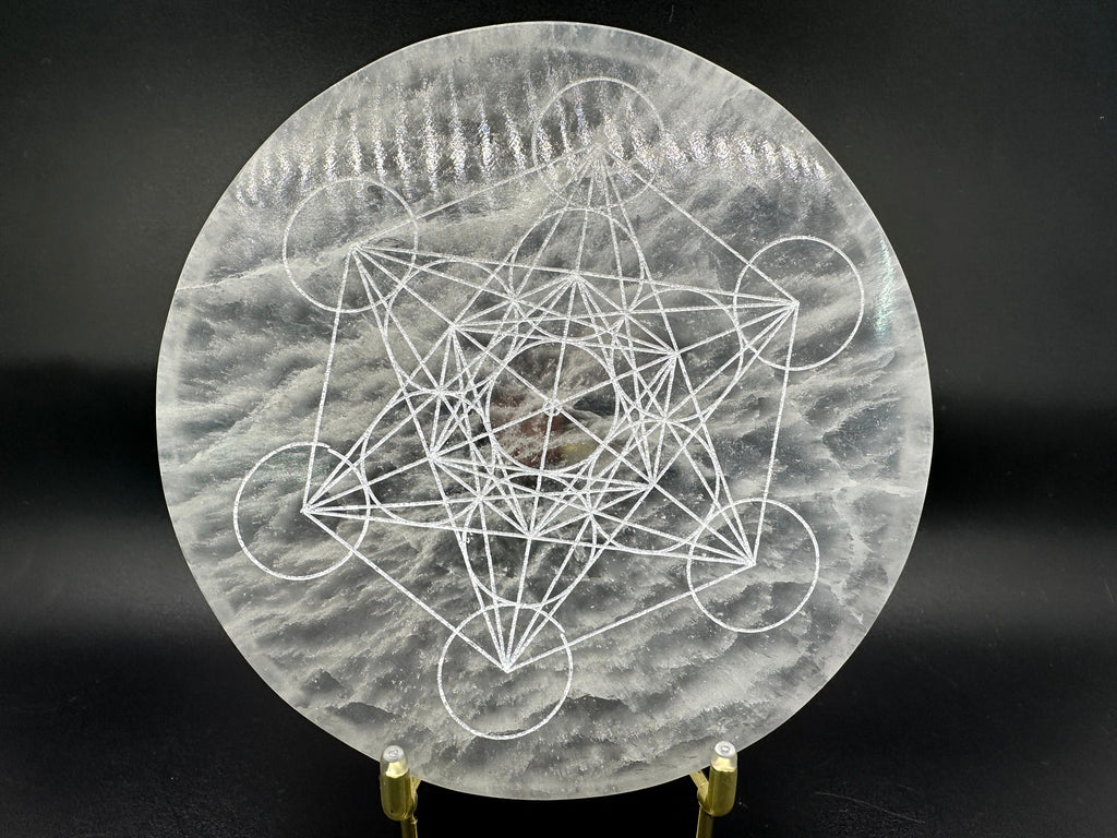 Selenite Charging Plate: Metatron's Cube Sacred Geometry Grid