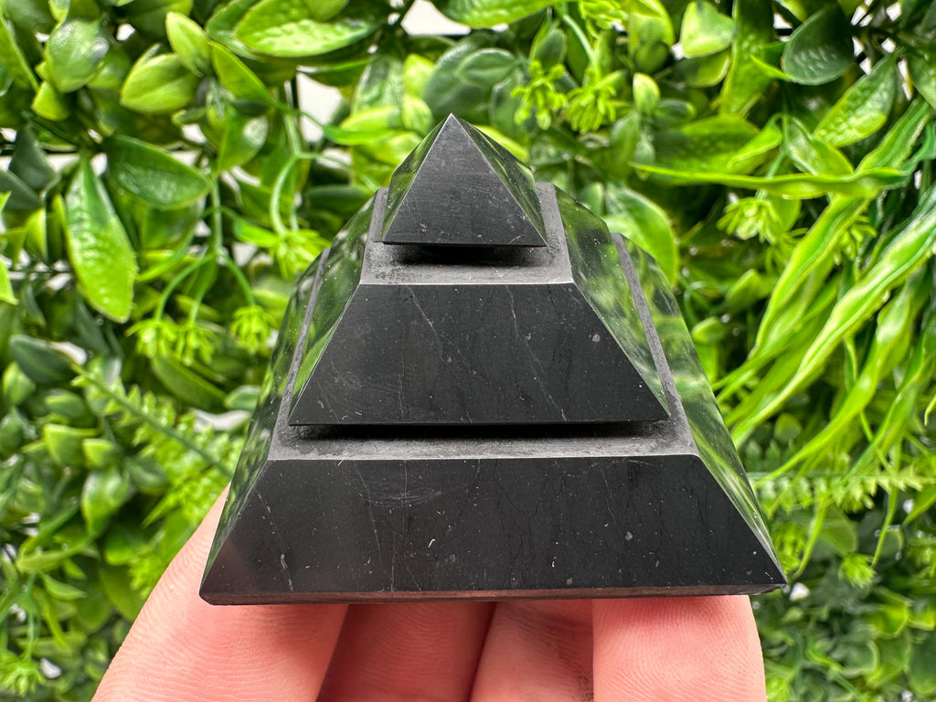 Polished Shungite Pyramid: EMF Protection, Sacred Geometry (5cm)