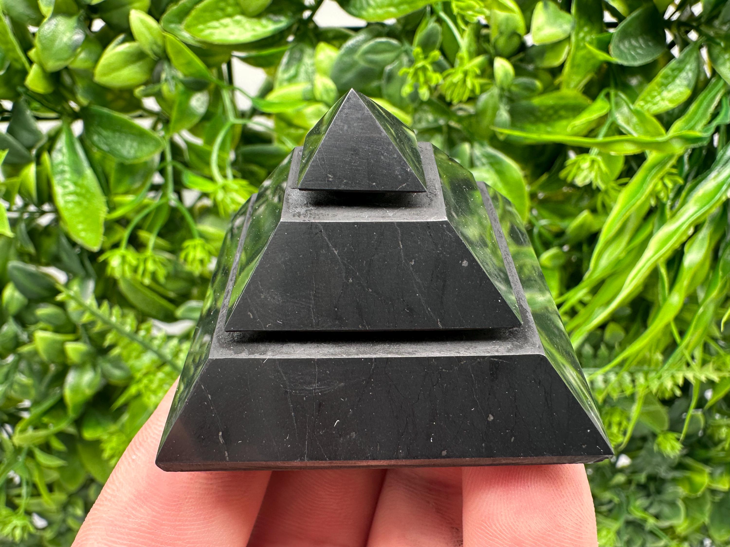 Polished Shungite Pyramid: EMF Protection, Sacred Geometry (5cm)