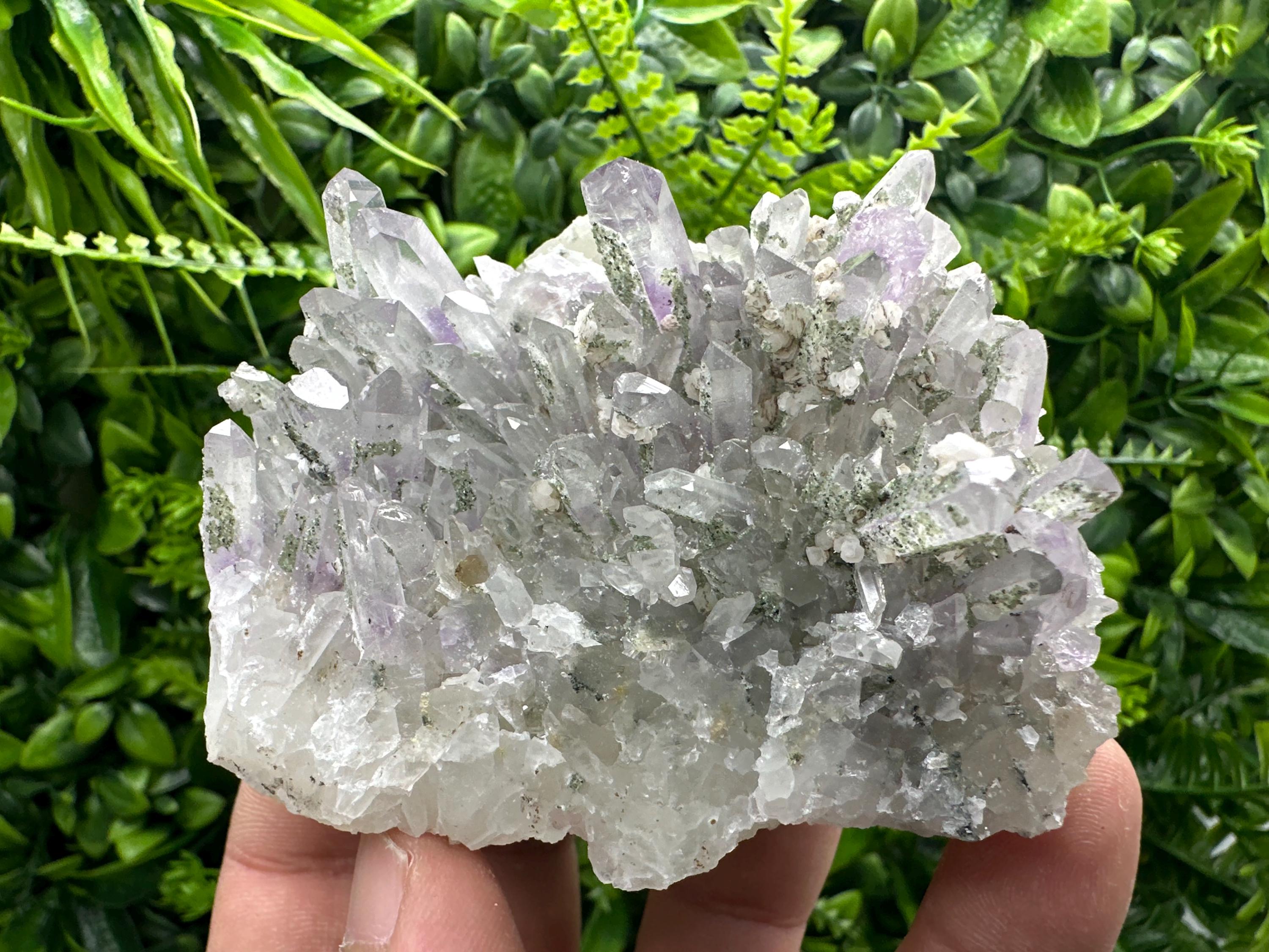 Amethyst Quartz Cluster with Calcite and Chlorite, Bulgaria Mineral Specimen
