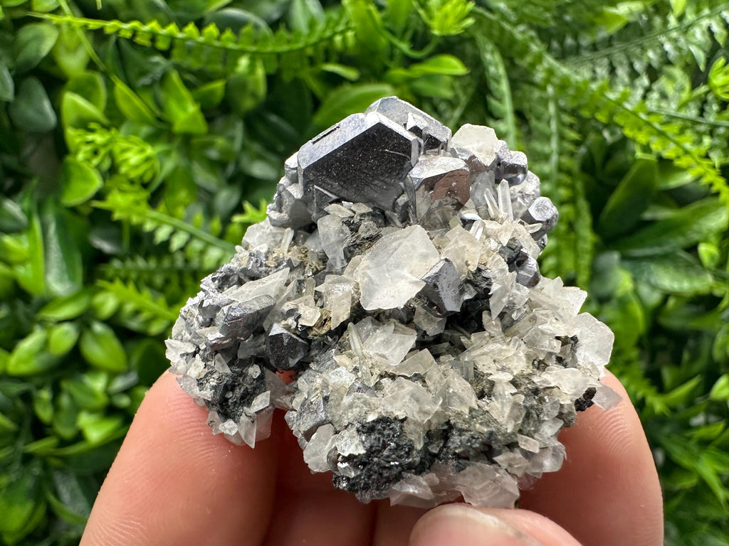 Galena Spinel Law on Quartz with Calcite, Bulgaria Mineral Specimen