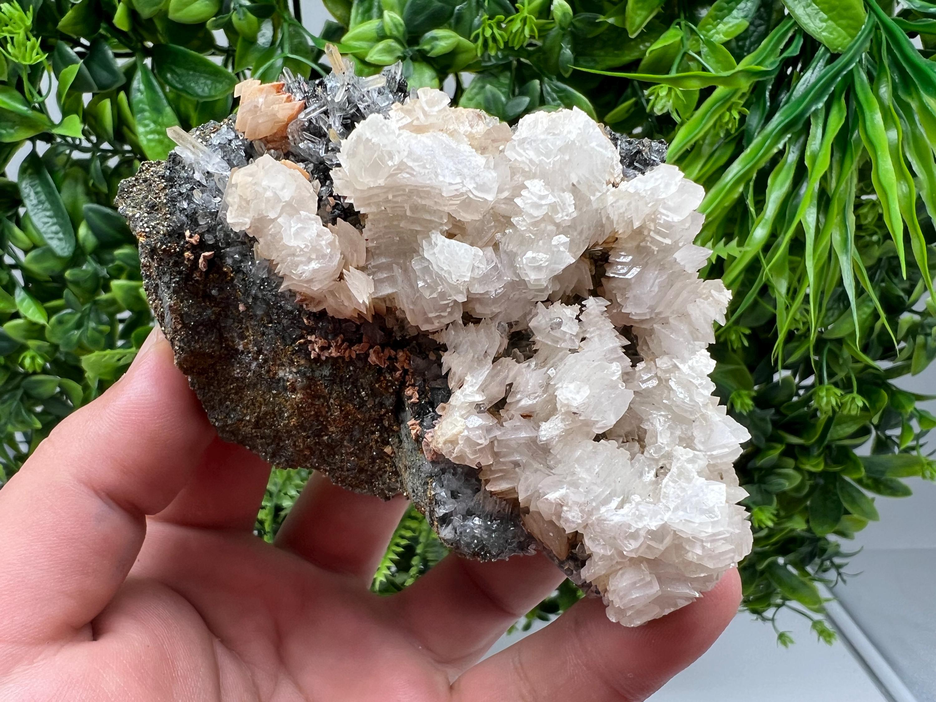 Wonderful Calcite on Quartz white Sphalerite, from Borieva mine,Bulgaria,natural,collection mineral specimen,Home decor crystal,gift,healing