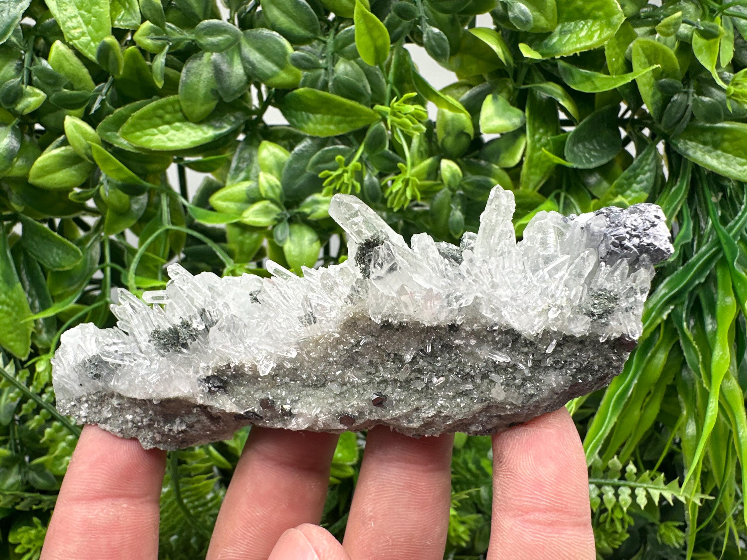 Transparent Quartz, Galena, and Chlorite Mineral Specimen, Bulgaria