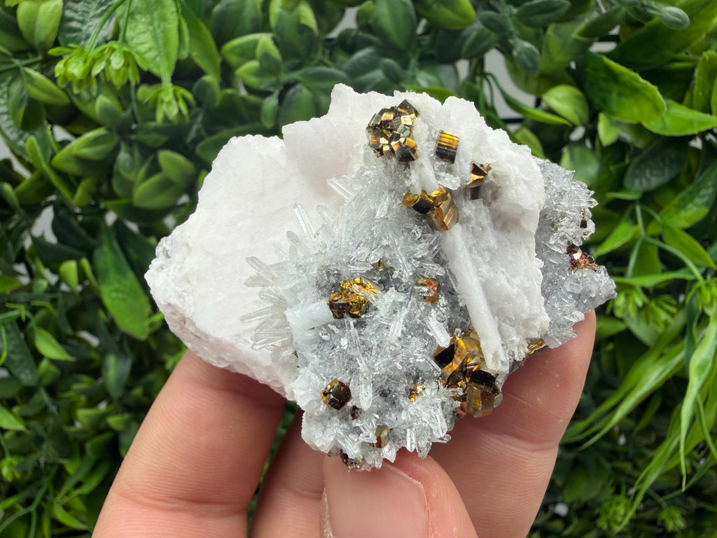 Mangano Calcite on Quartz with Pyrite, Madan Bulgaria Mineral Specimen