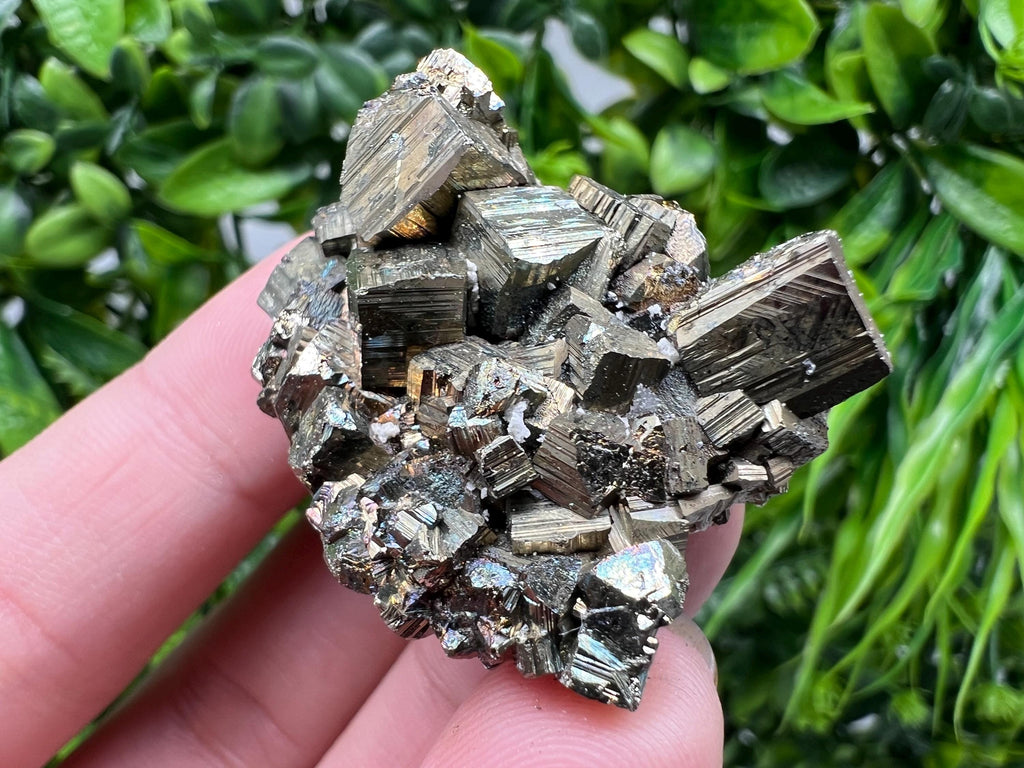 Rainbow Pyrite with Calcite: Natural Crystal Mineral Souvenir