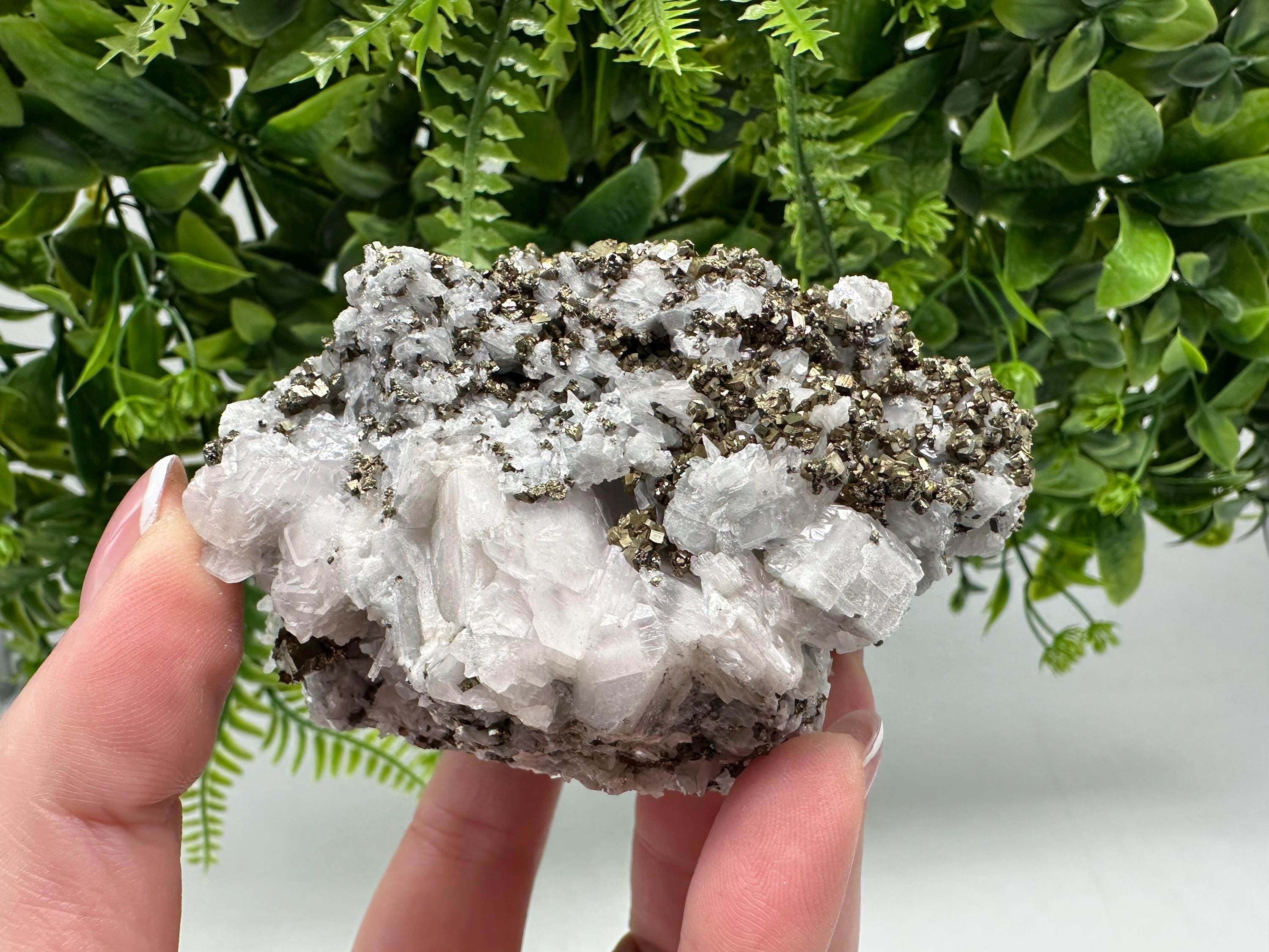 Pyrite on Quartz, Calcite Mineral Specimen, Bulgaria