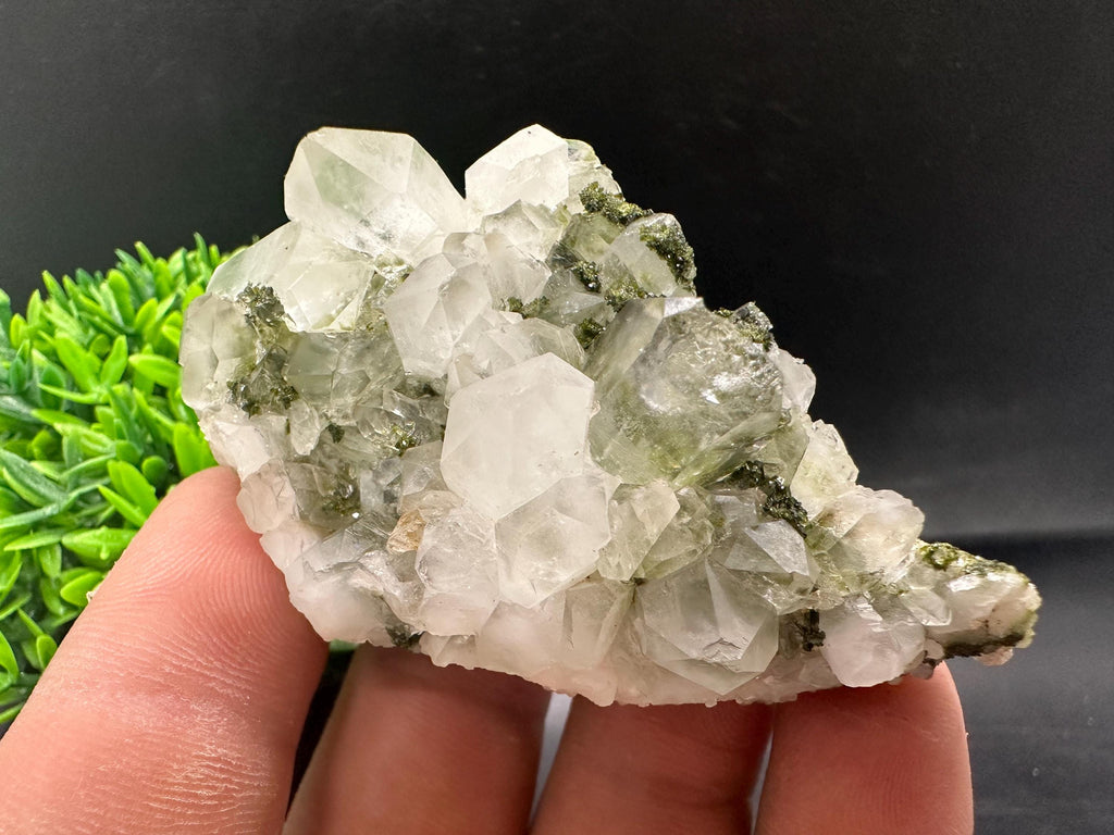 Rare Green Epidote with Quartz Crystals: Sparkly Rainbow Stone Decor
