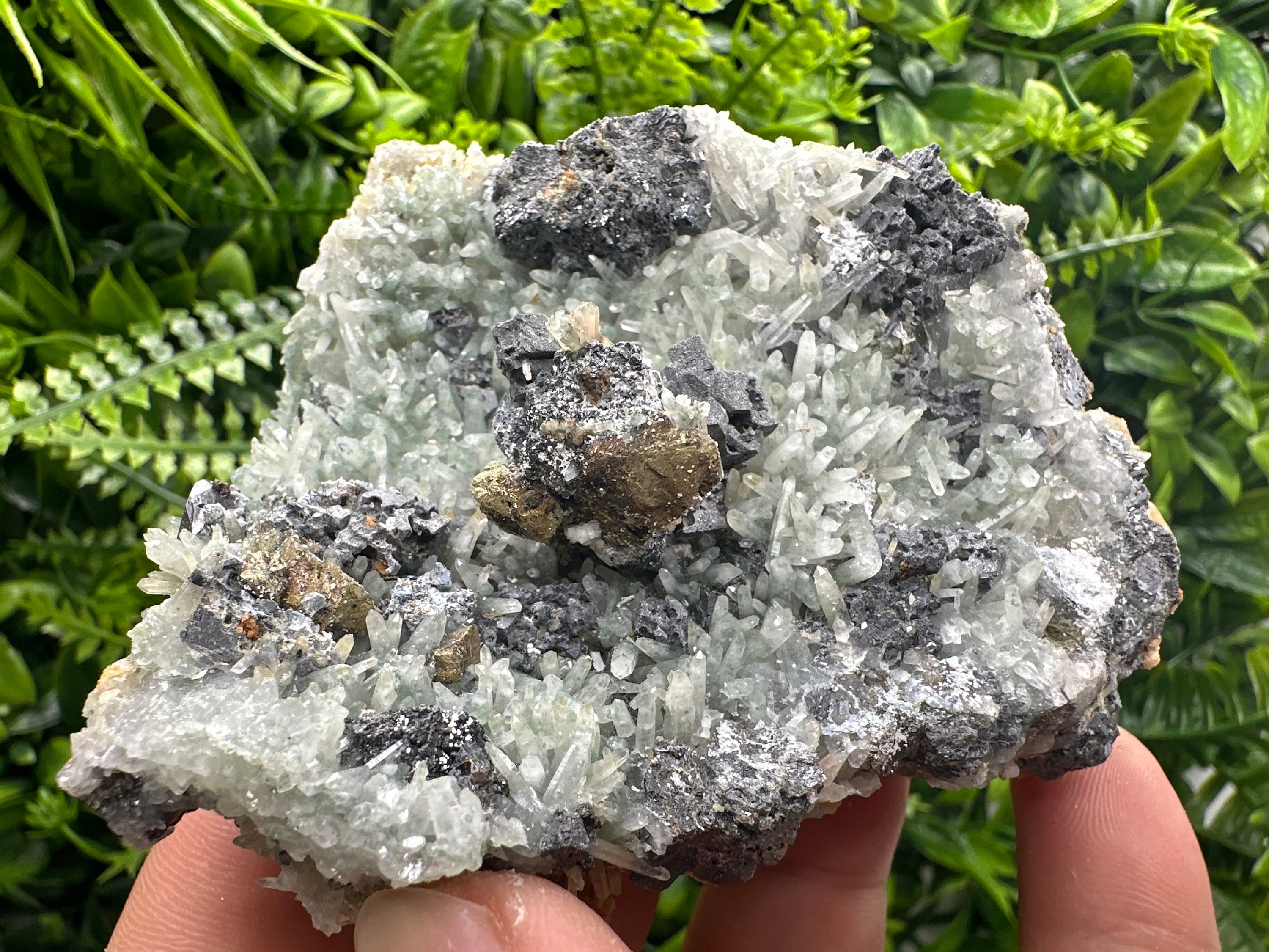 Chalcopyrite Galena on Green Quartz, Bulgaria Mineral Specimen