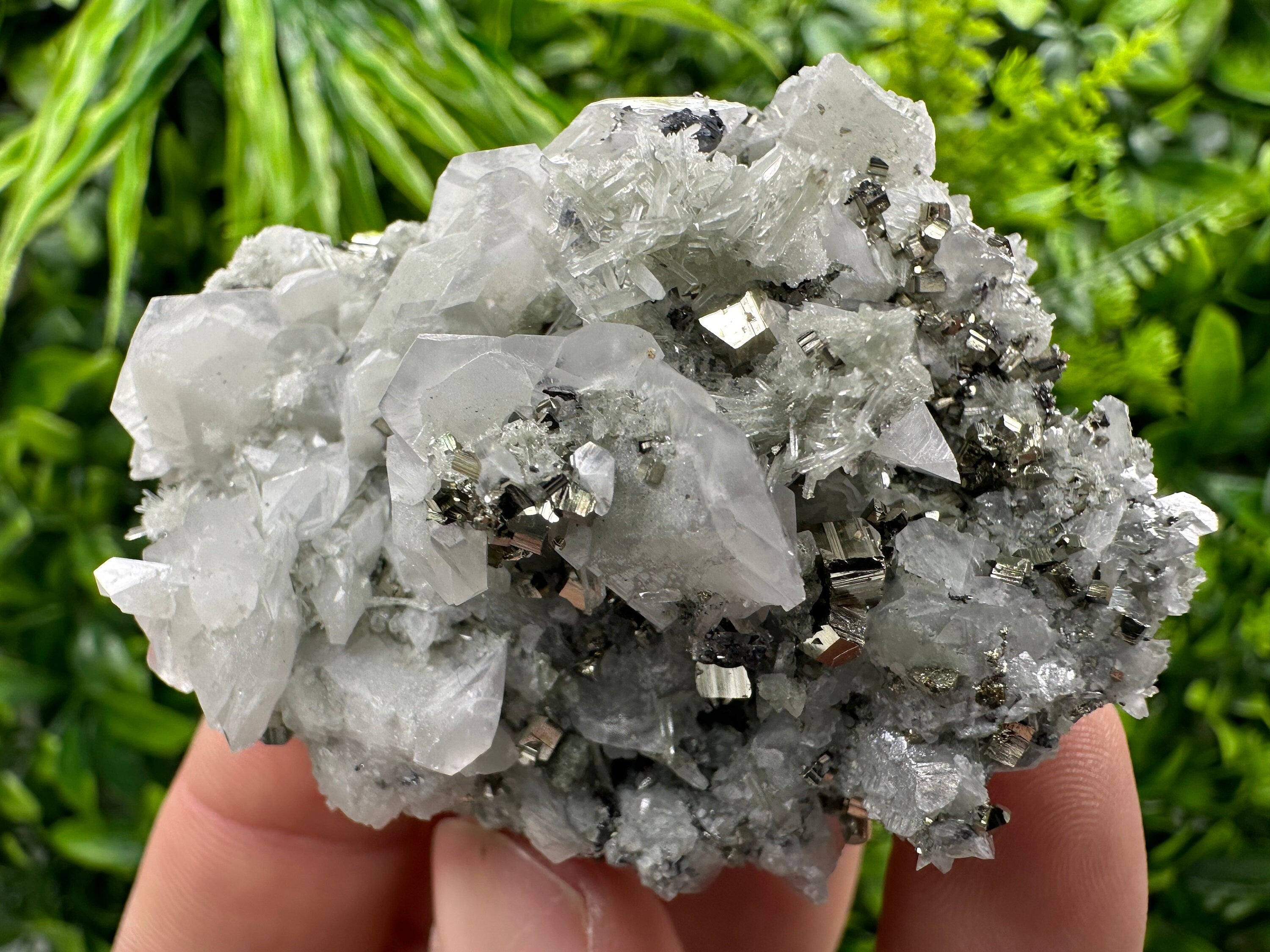 Pyrite Calcite on Quartz: Natural Mineral Specimen, Bulgaria
