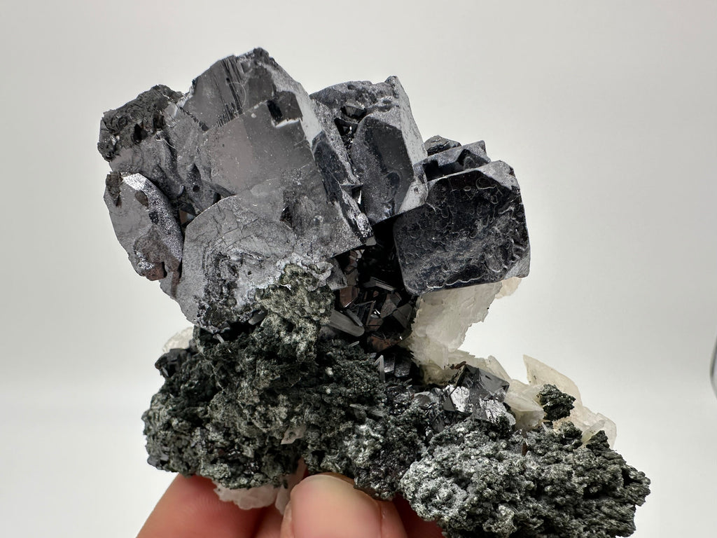 Mirror Galena, Calcite, Sphalerite on Quartz with Chlorite, Borieva Bulgaria