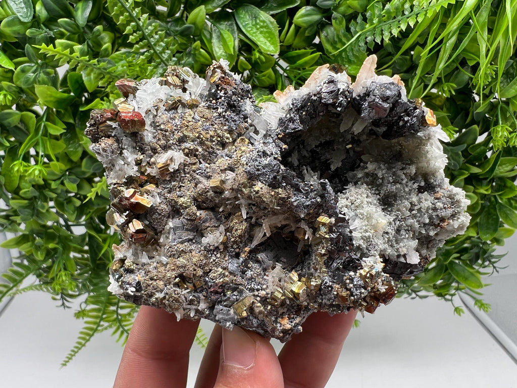 Wonderful Rainbow Pyrite,Sphalerite on Quartz from 9 th September mine,Madan,Bulgaria natural,collectibles mineral specimen,home decor stone