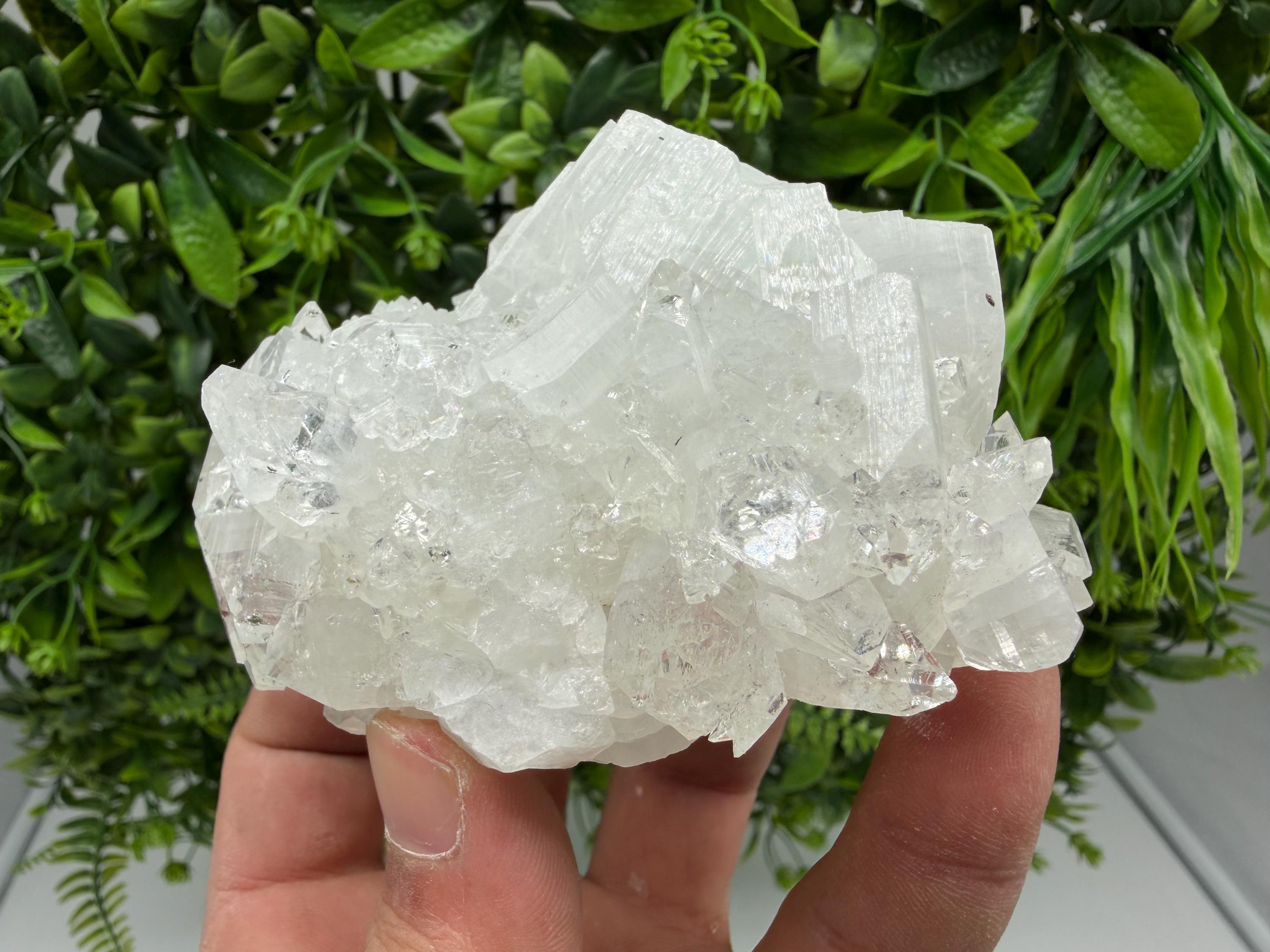 Transparent Apophyllite on Chalcedony Mineral Specimen, India Crystals (9/8/5 cm)