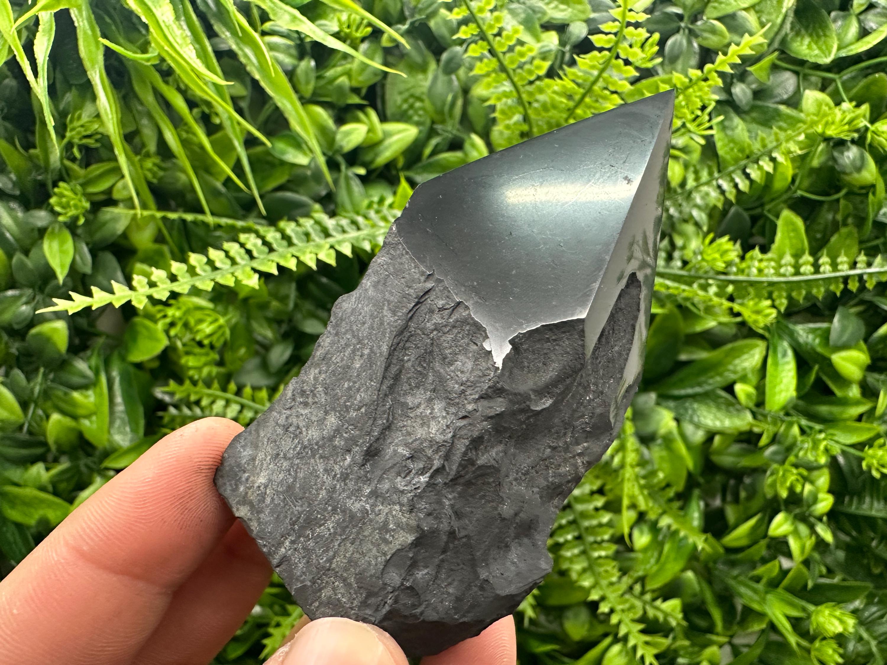 Polished Shungite Crystal Point (7cm): EMF Protection Stone