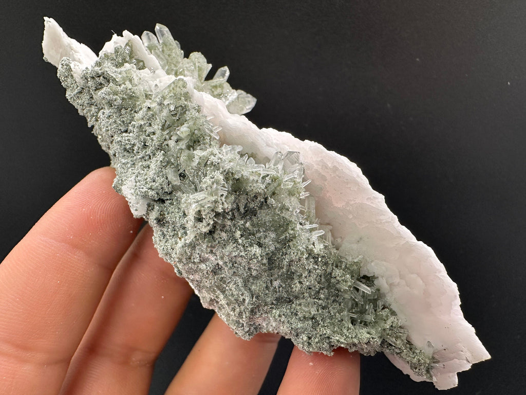 Calcite on Green Quartz: Borieva Mine Crystal Decor