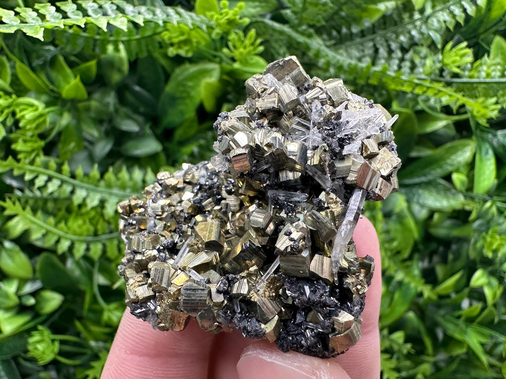 Rainbow Pyrite Cluster on Sphalerite Quartz, Bulgaria Mineral Specimen