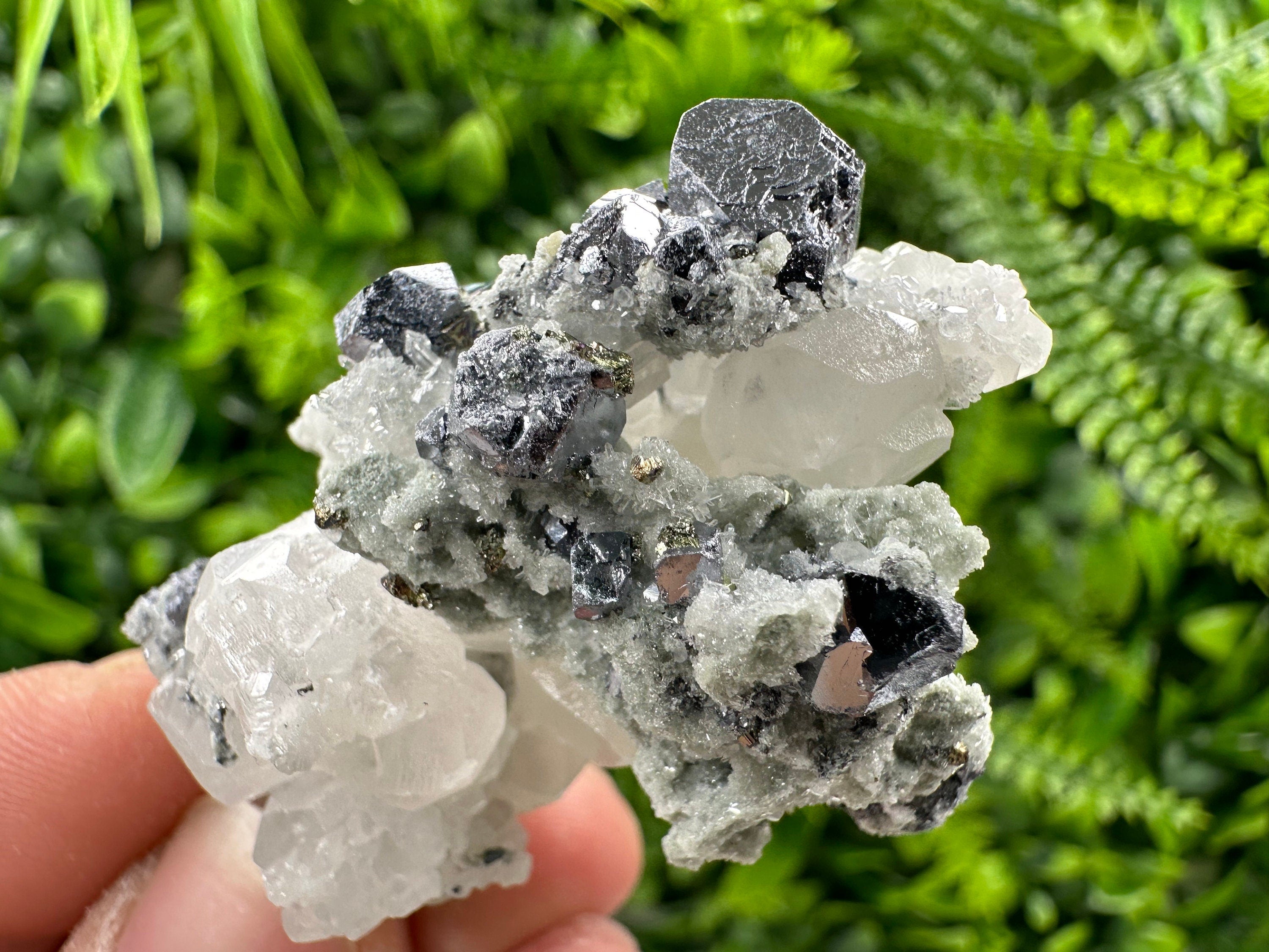 Galena Chalcopyrite on Calcite and Quartz, Borieva Bulgaria