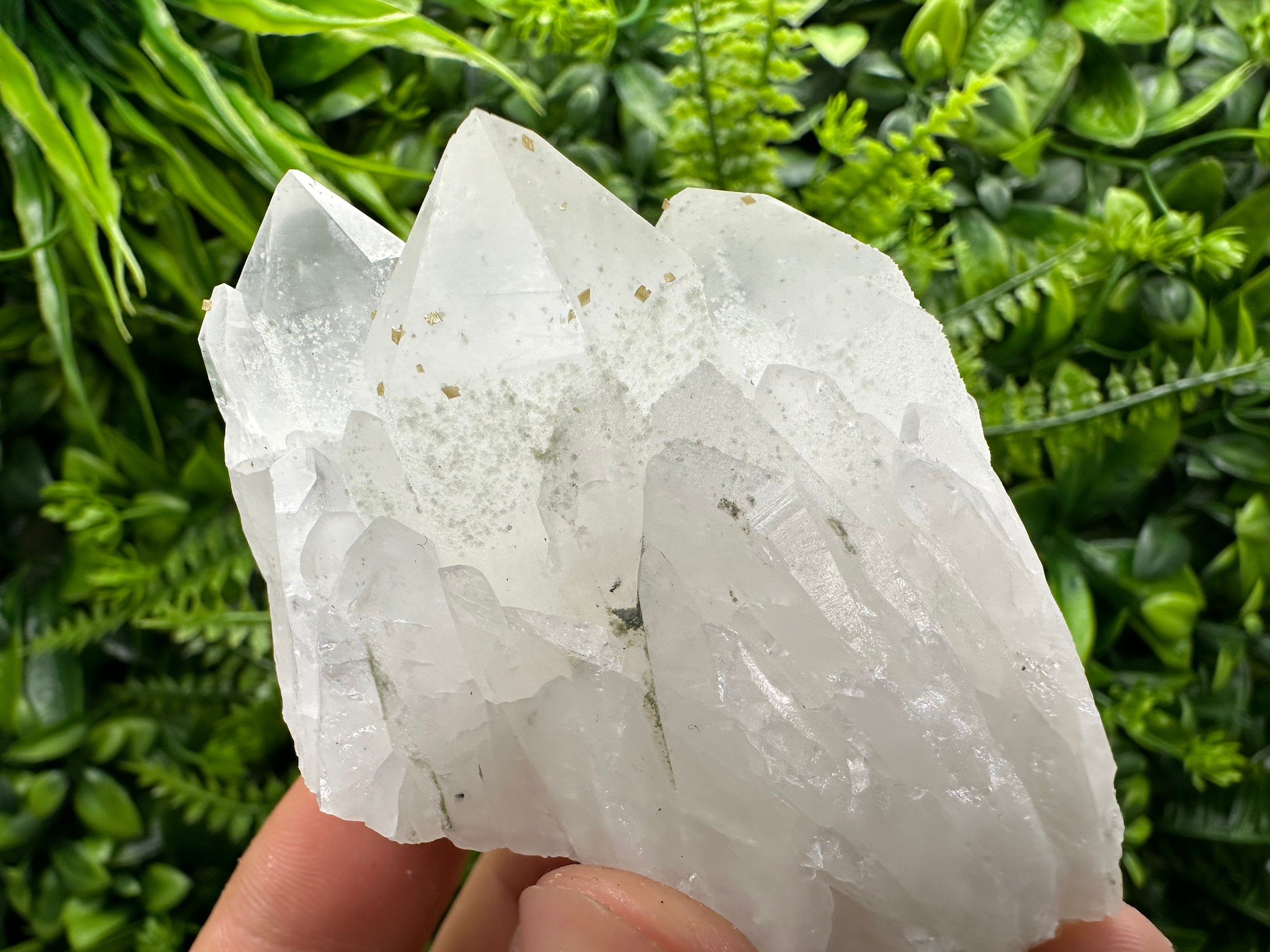Quartz Cluster with Rhodochrosite and Chlorite Inclusions