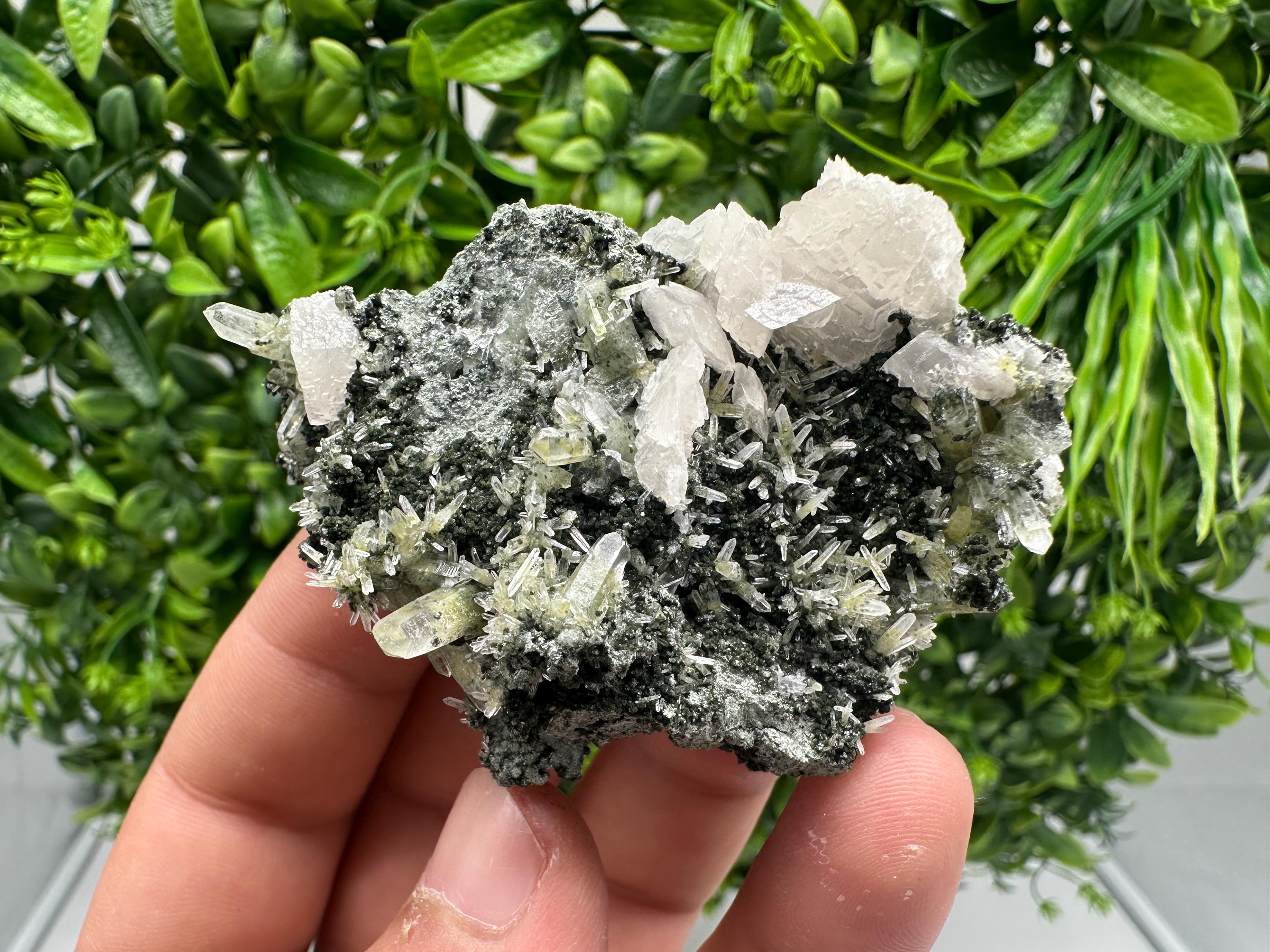 Quartz with Calcite and Chlorite: Borieva Mine Crystal, Bulgaria