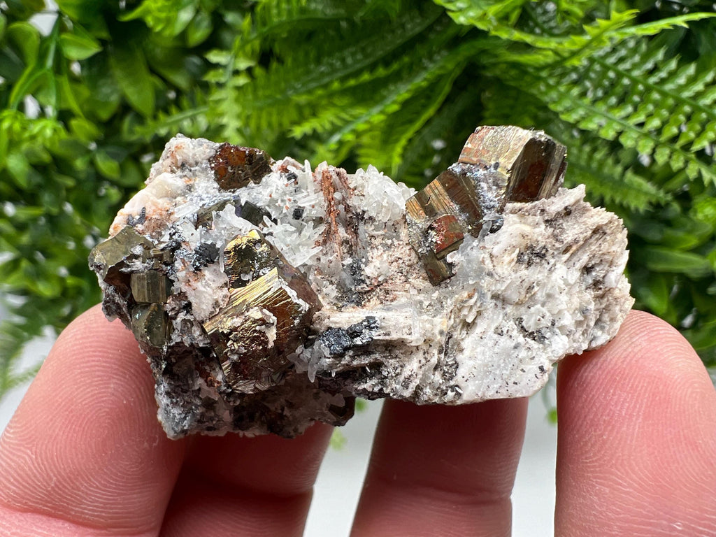 Pyrite with Hematite on Sphalerite, Quartz, Bulgaria Mineral Specimen