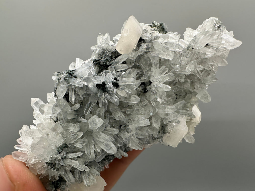 Calcite on Quartz with Chlorite: Natural Crystal Home Decor, Borieva Mine