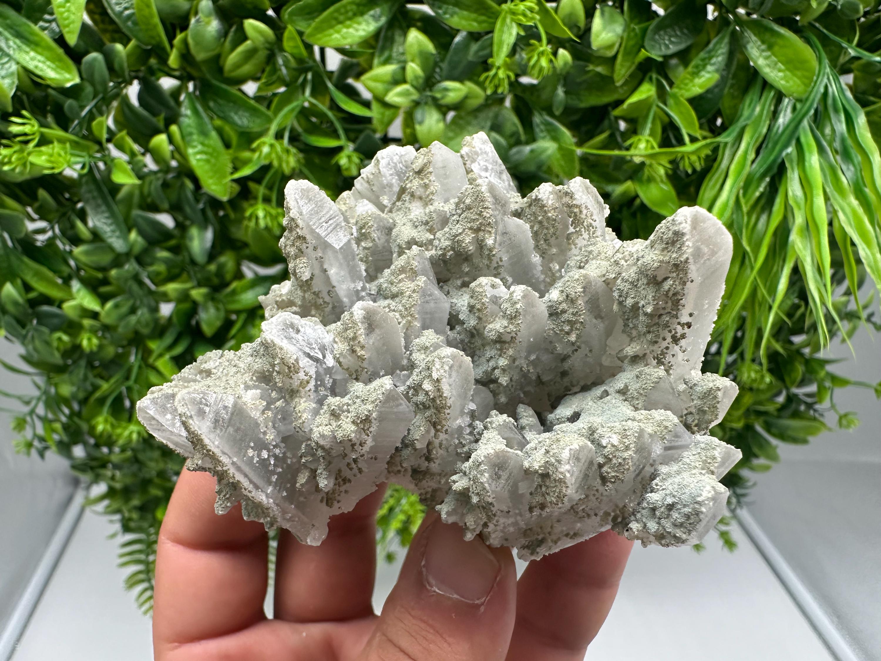 Stunning Transparent Quartz on Chlorite Matrix white Calcite from Borieva mine,Madan,Bulgaria,collection mineral specimen,home decor,gift