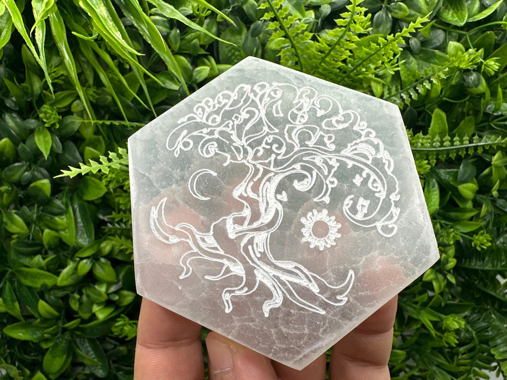 Tree of Life Selenite Plate: Crystal Recharging & Stone Purification (10/10cm)