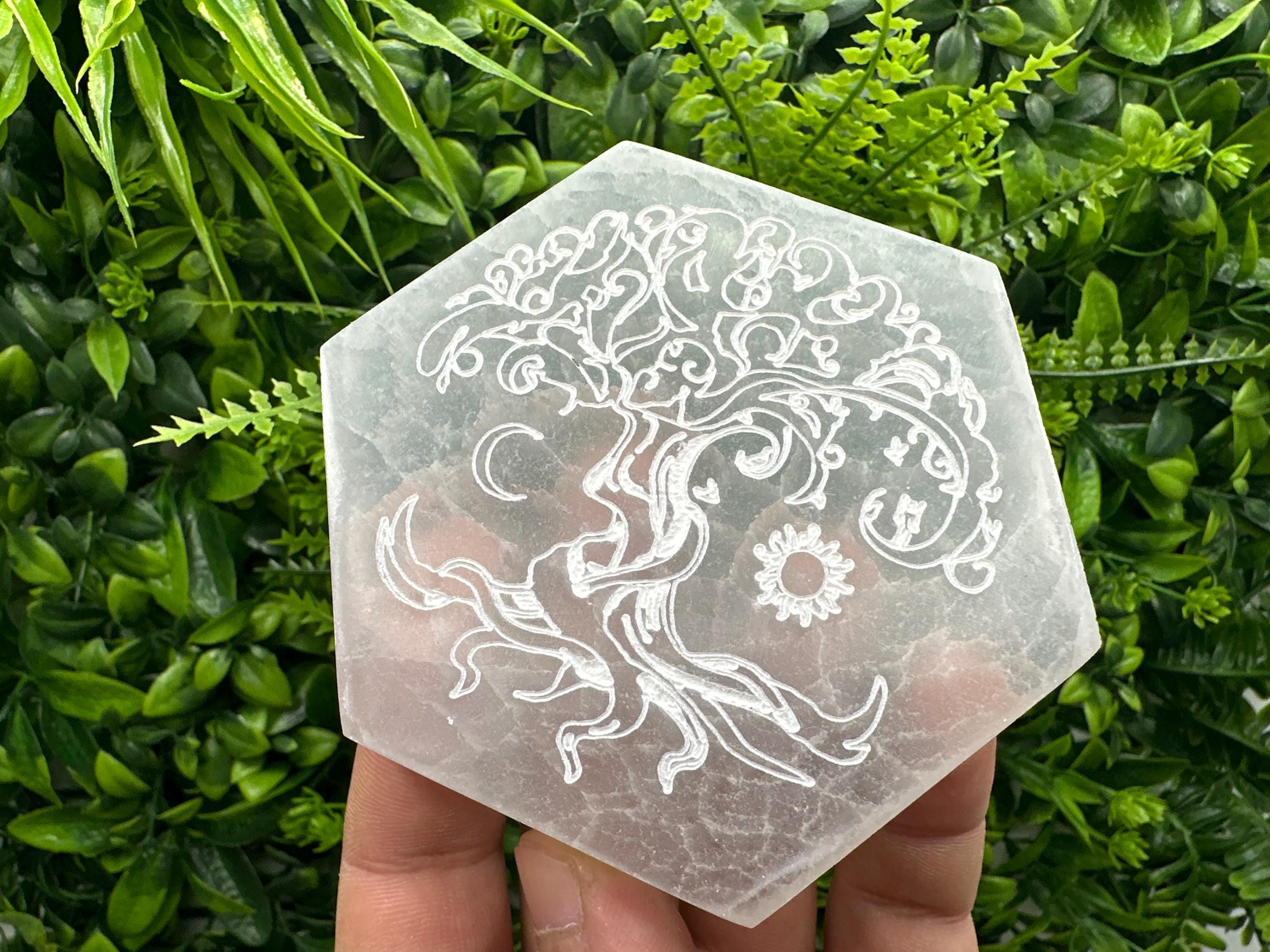 Tree of Life Selenite Plate: Crystal Recharging & Stone Purification (10/10cm)