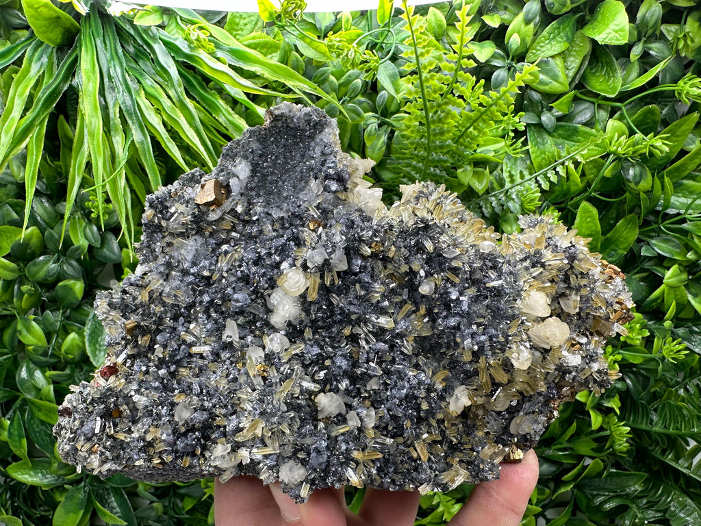 Pyrite Galena Calcite Sphalerite on Quartz Crystal: Borieva Bulgaria Decor Stone