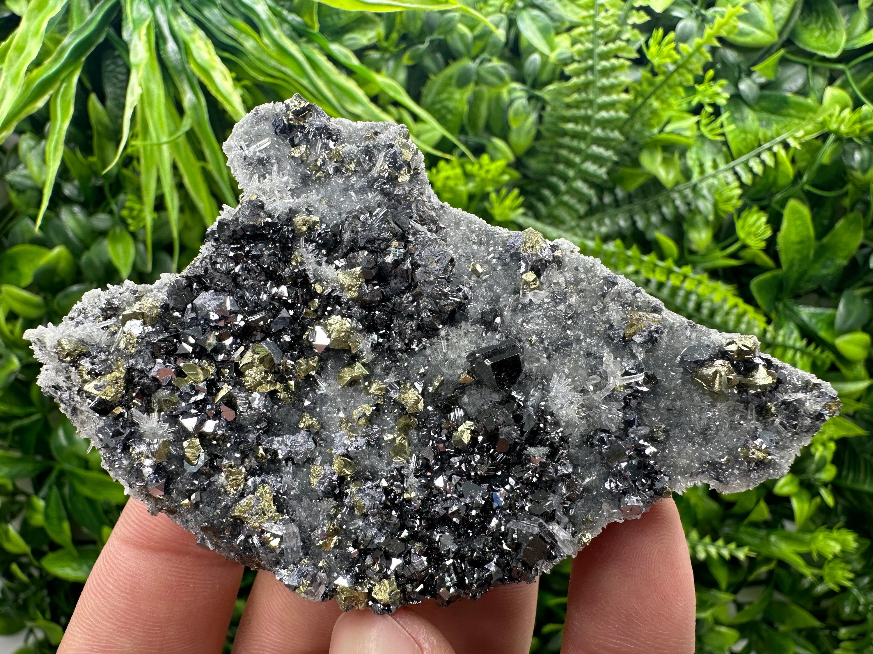 Chalcopyrite Galena Sphalerite on Quartz, Bulgaria Mineral Specimen
