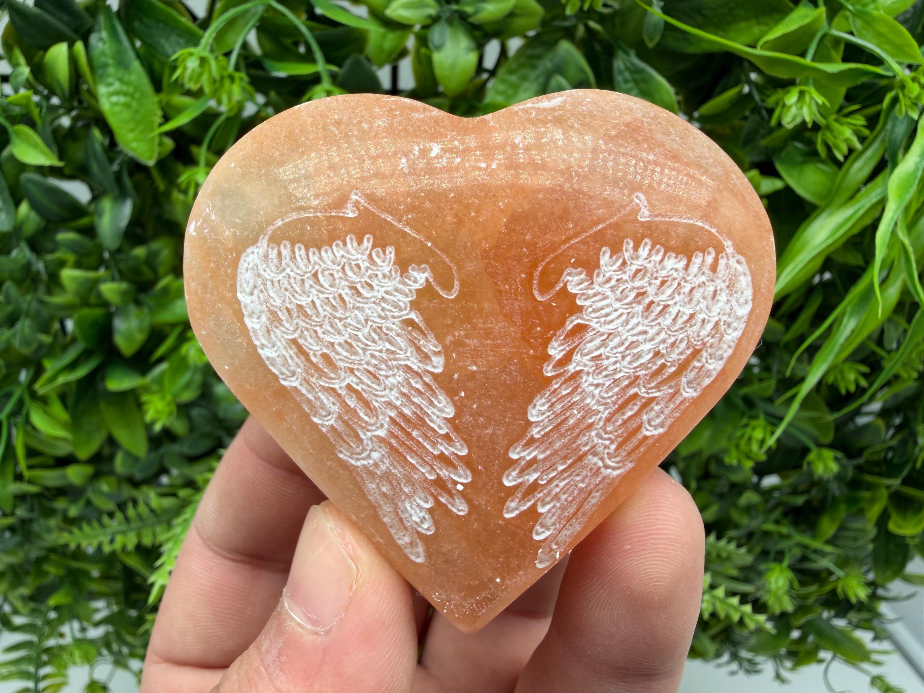 Selenite Heart with Angel Wings Selenite Charging Plate Crystal Charging Dish – Reiki Healing Crystal – Spiritual Altar Decor Angel Energy