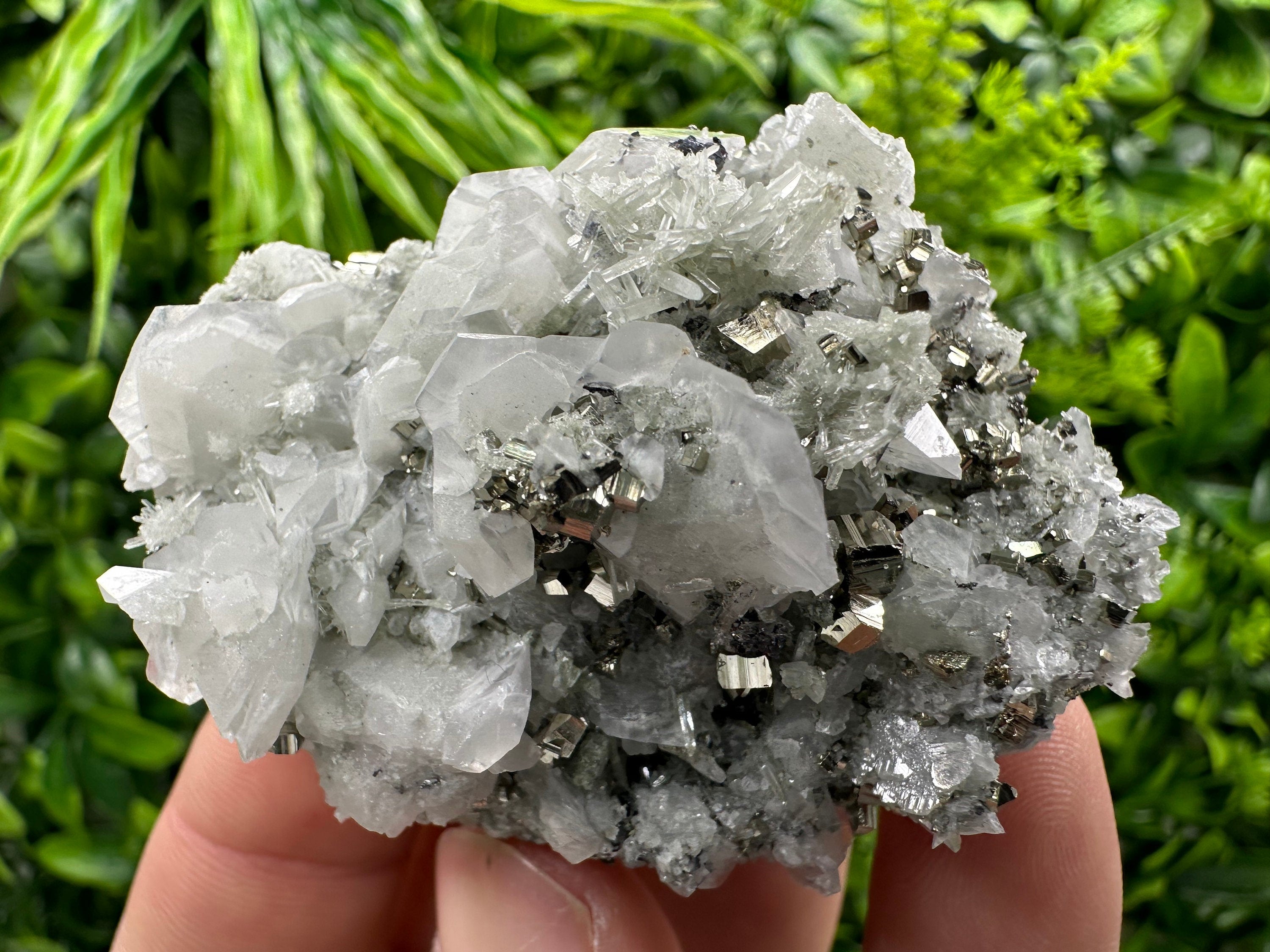 Pyrite Calcite on Quartz: Natural Mineral Specimen, Bulgaria