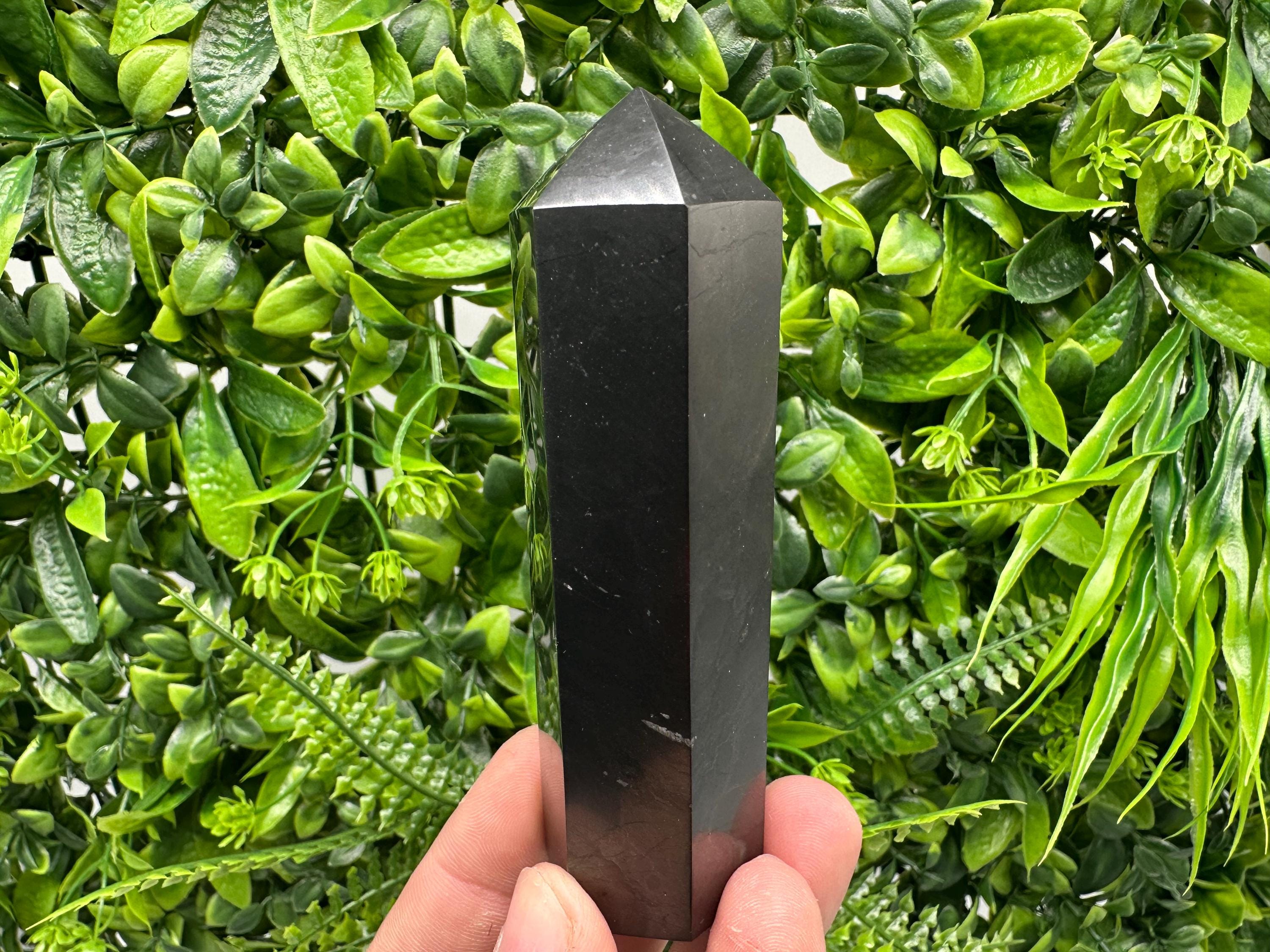 Shungite Stone Tower: EMF Neutralizer, Energy Protection, Crystal Decor (10cm)