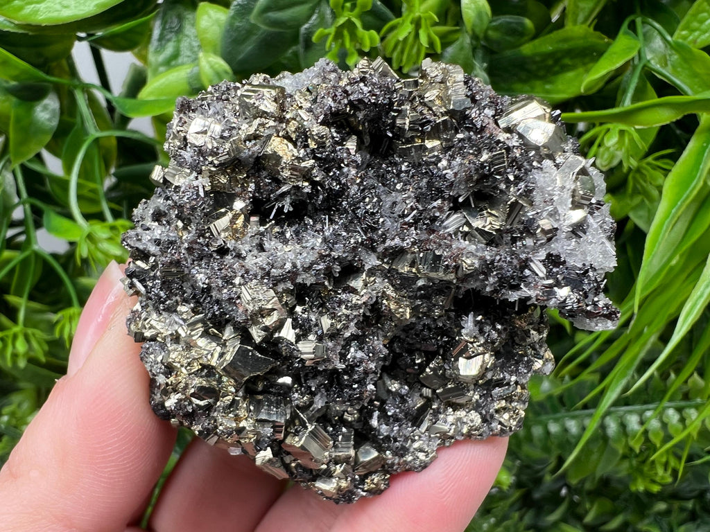 Pyrite on Sphalerite, Quartz Mineral Specimen, Bulgaria Home Decor Stone